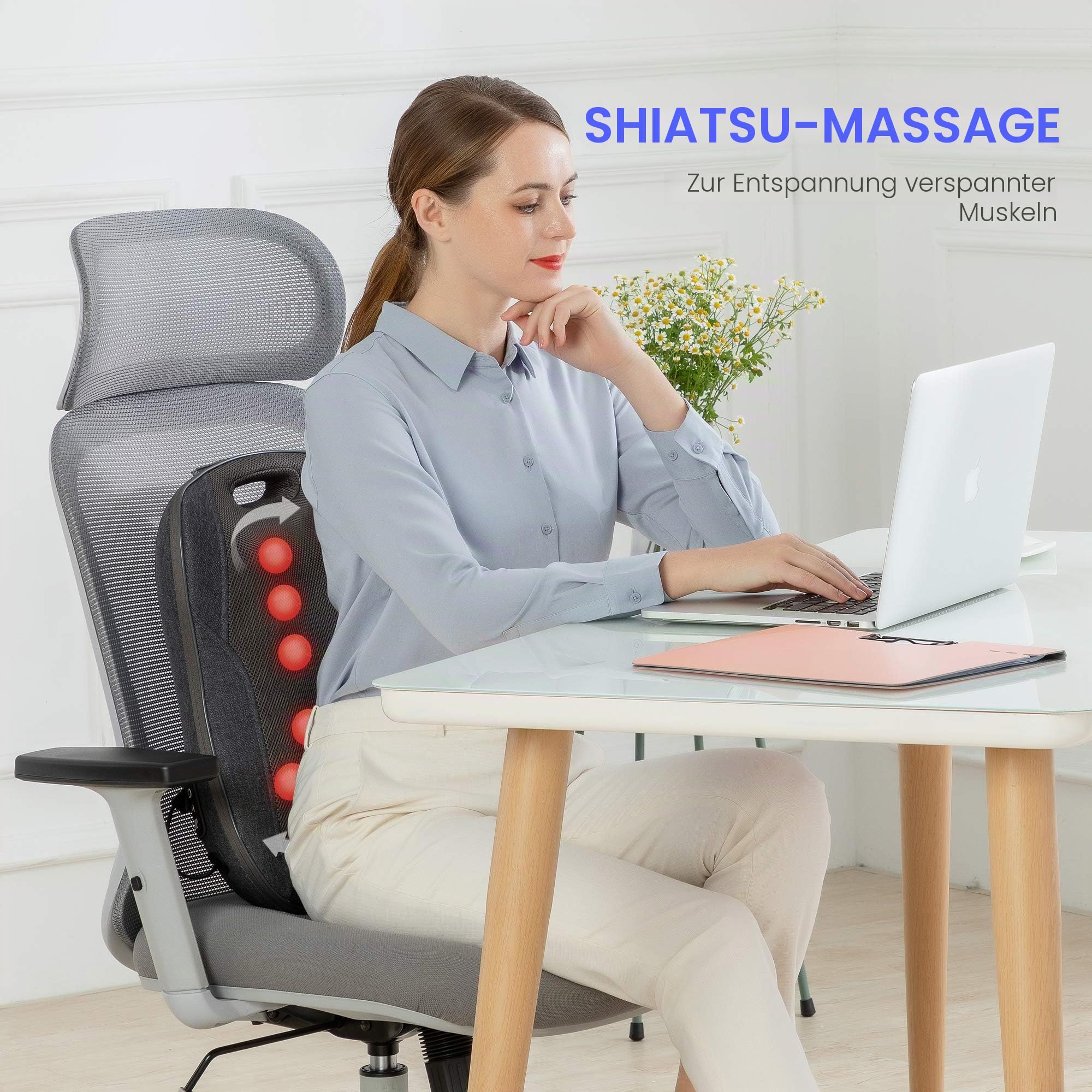 COMFIER Massagekissen, Shiatsu Rückenmassagegerät mit Wärme, tragbares Massagegerät, Stuhlmassagegerät für Büro Entspannung，Geschenke für Frauen/Männer