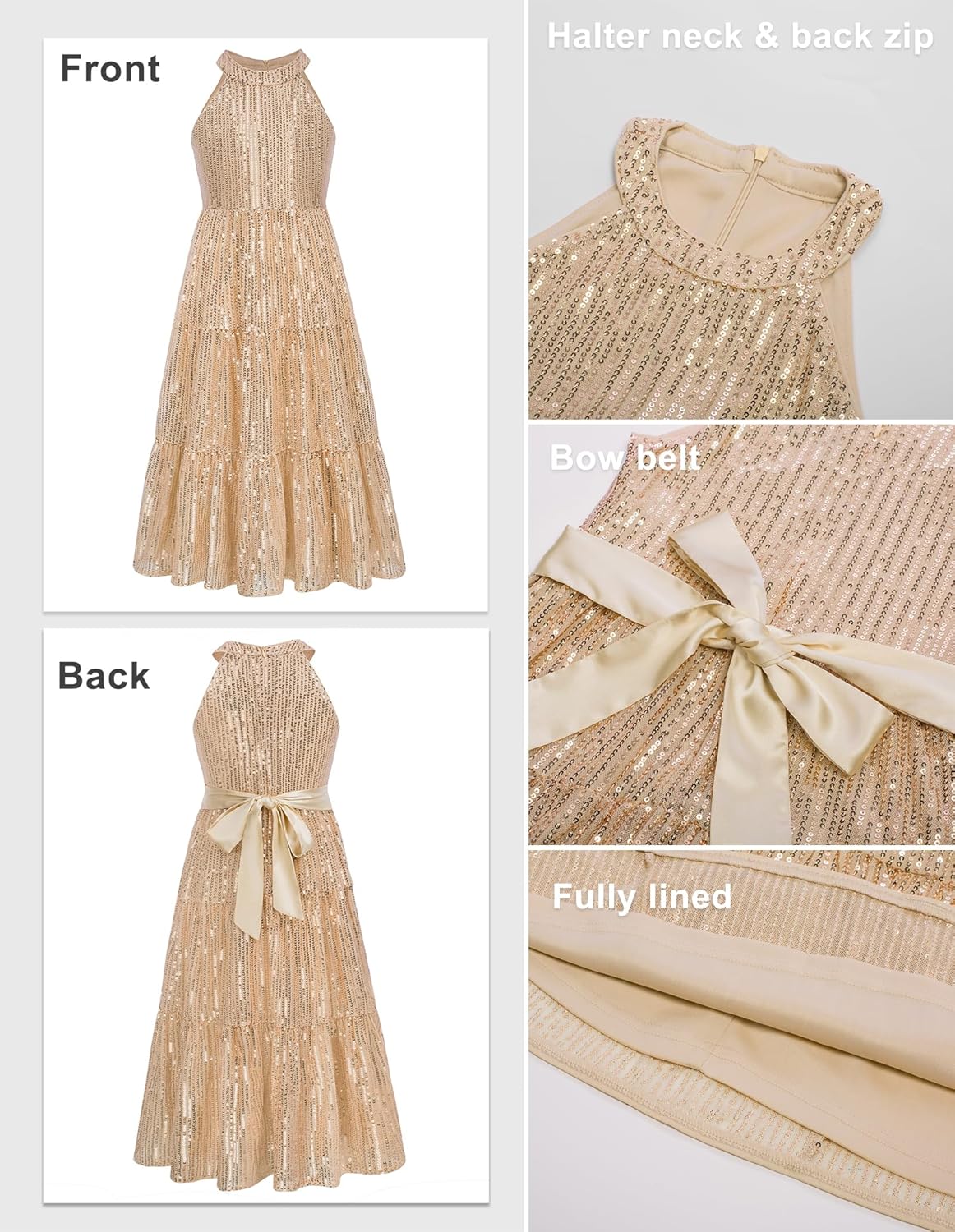 GRACE KARIN Girls Sequin Dress Formal Party Elegant Fancy Girls Maxi Long Dress for 5-14Y - Image 5