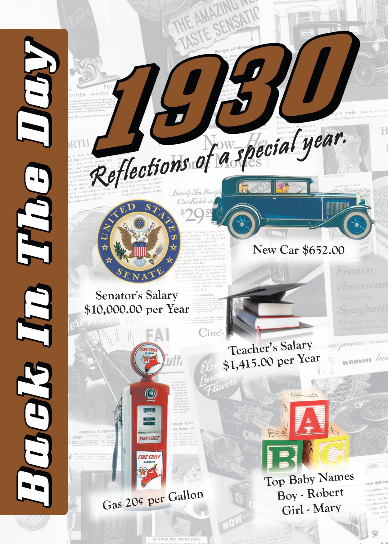 1930 Back In The Day - 24-page Greeting Card / Booklet with Envelope (5 x 7 Size) - Great for Birthdays, Anniversaries, Reunions, Graduations, Client & Corporate Gifts