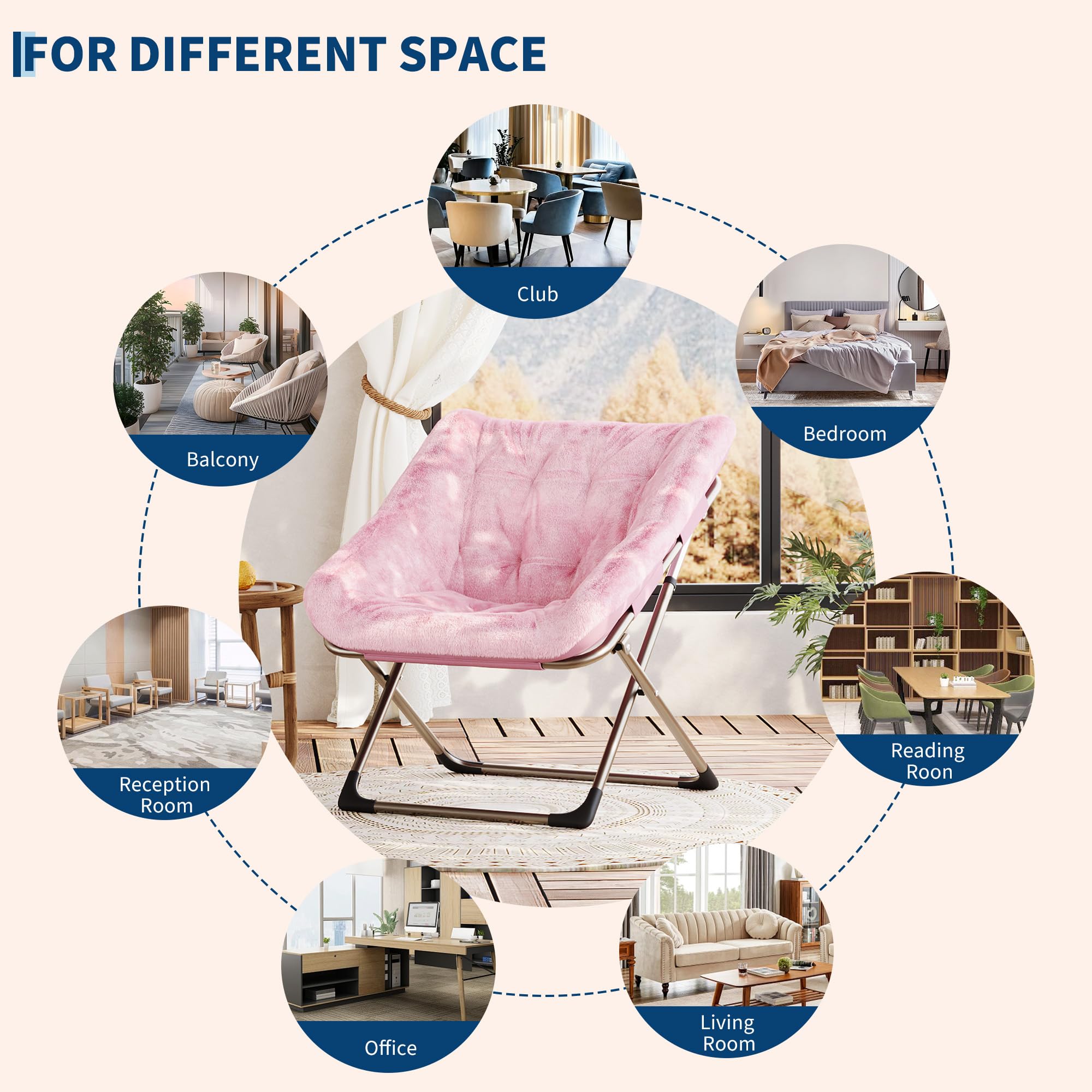 IdealHouse Fauteuil Lounge Pliant Rond en Fausse Fourrure Douce – Structure métal Robuste 300 kg – Ultra Confortable – Aucun Montage requis – Idéal pour Chambre, Salon, dortoir, Fauteuil Lecture ou
