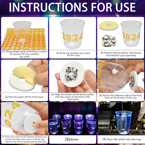 Miniatura 5 de Juego de 24 tazas de fiesta brillantes para decoración de cumpleaños, tazas iluminadas de 16 onzas, tazas multicolor que brillan en la oscuridad con