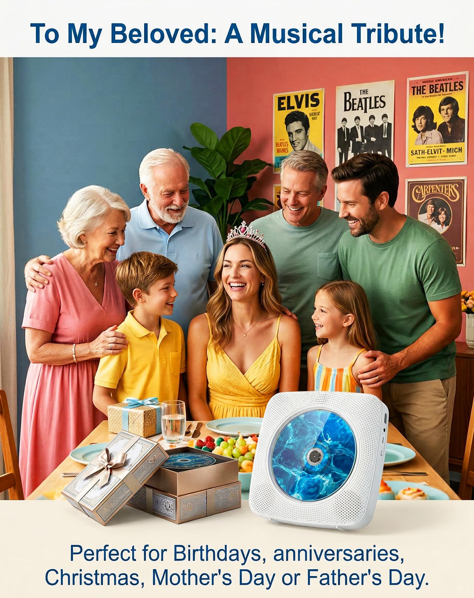 Lecteur CD Portable Bluetooth avec Radio, Haut-Parleur intégré, Prise en Charge USB et AUX, télécommande et Housse de Protection, Blanc