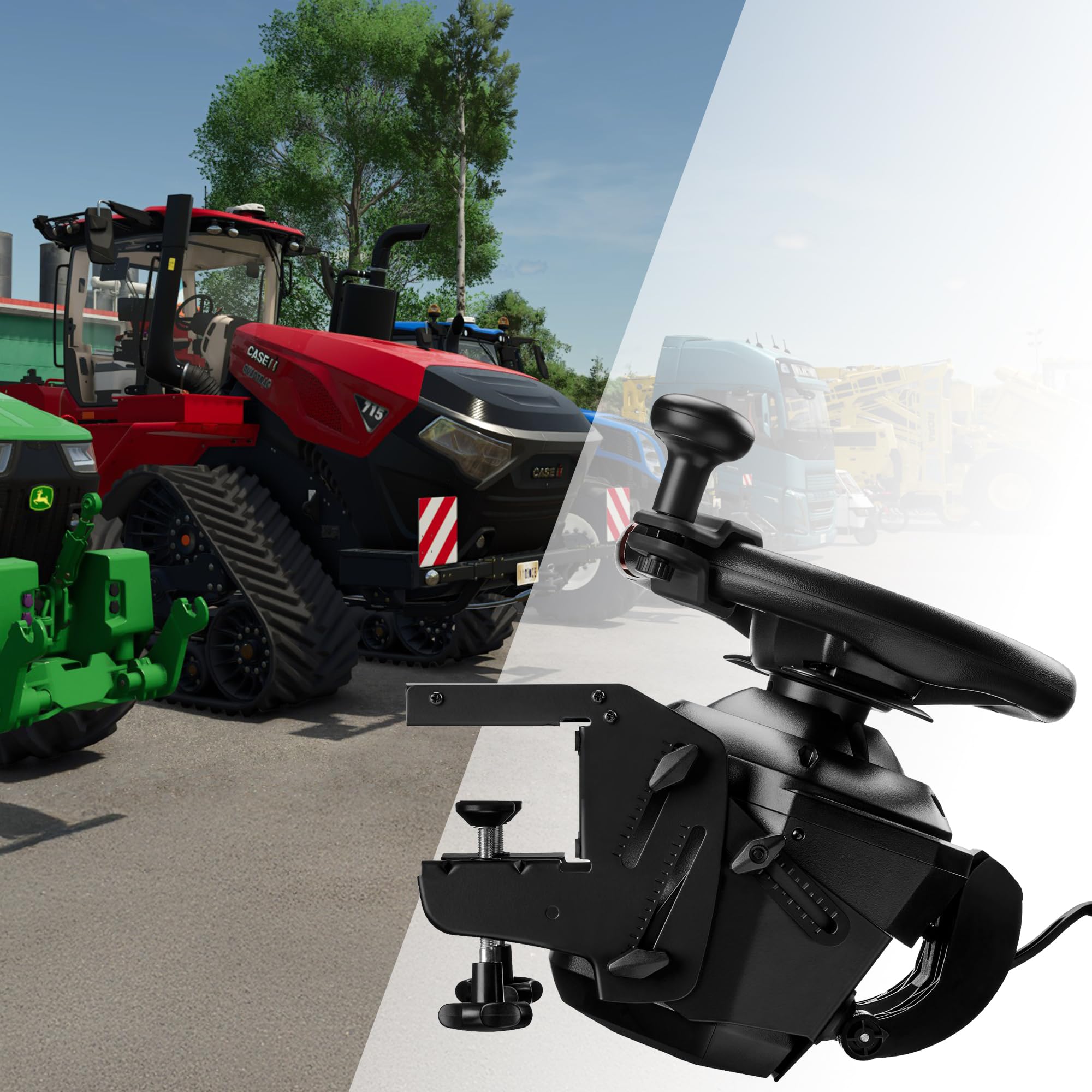 Thrustmaster T128 SimTask Farming Pack - Pack Volante Farming - PS5 y PC | Plug & Play en Farming Simulator 25, volante Force Feedback T128, FarmStick 3 ejes, montaje Steering Kit, pedalier T2PM