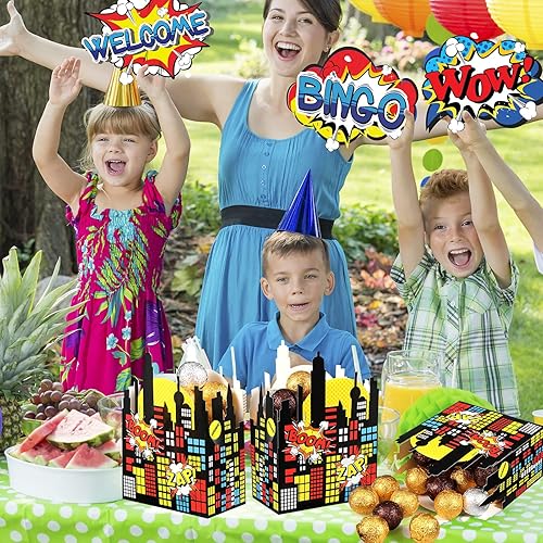 Miniatura 6 de Outus 24 cajas de recuerdos de fiesta, cajas de dulces con temática colorida, cajas de cartón para regalos, cajas de galletas para niños,