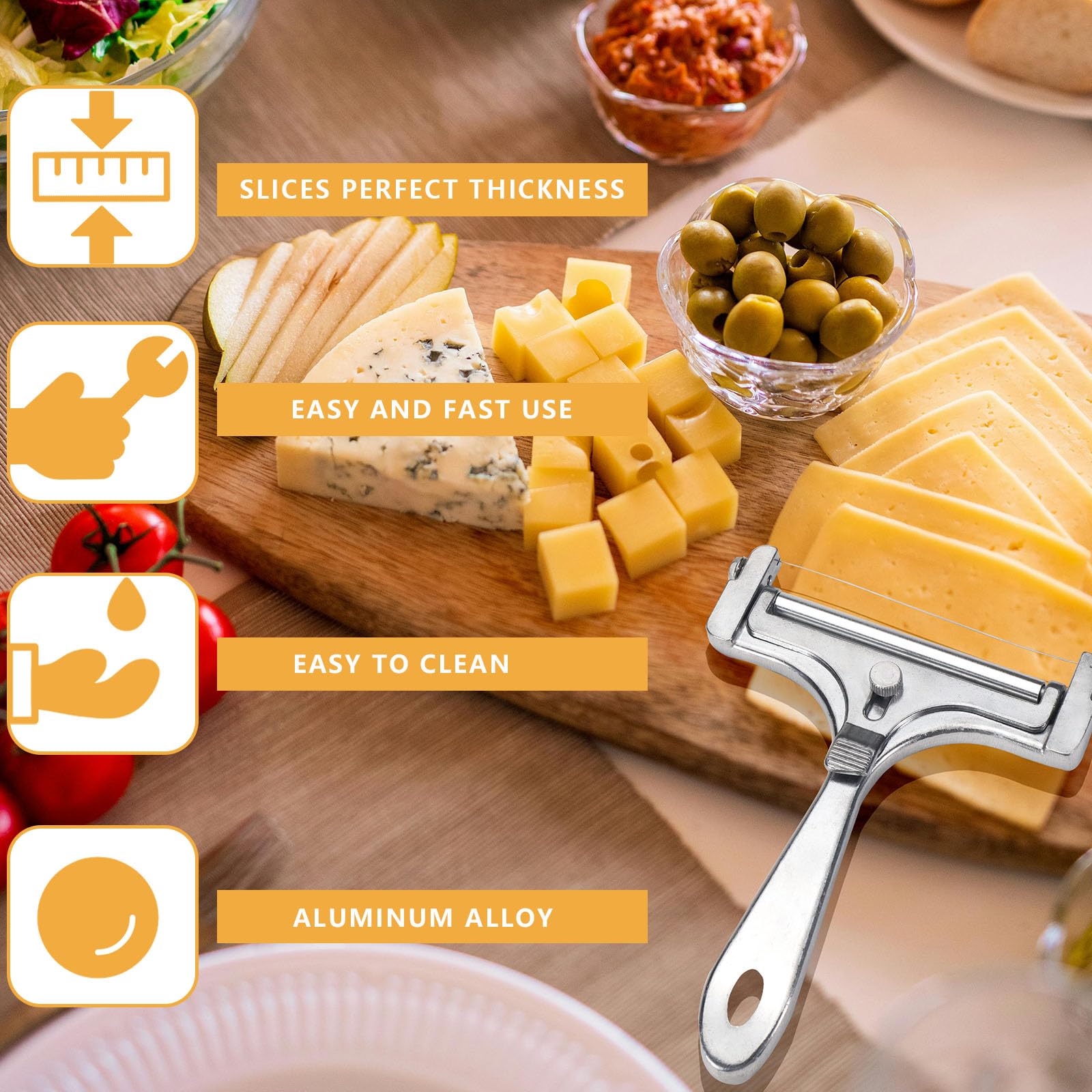 Huakaile Adjustable Cheese Slicer with 4 Extra Wires Replacement, Hand Held Wire Cheese Cutter Shaver - Image 3