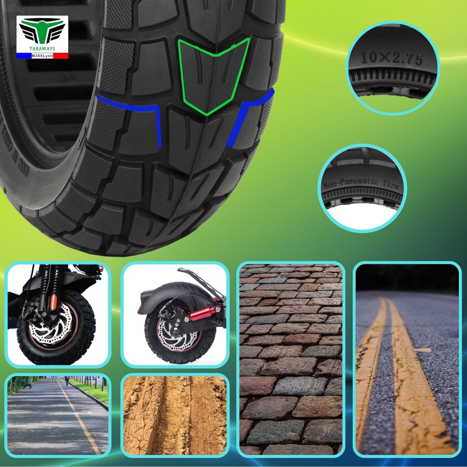 Pneu Plein Anti-Crevaison 10x2.75 (10x2.7-6.5) Pouces pour Trottinettes Electrique UrbanGlide E-CROSS PRO All Road 5, E-CROSSE MAX, E-CROSS PRO kukirin G2 (1xTire)