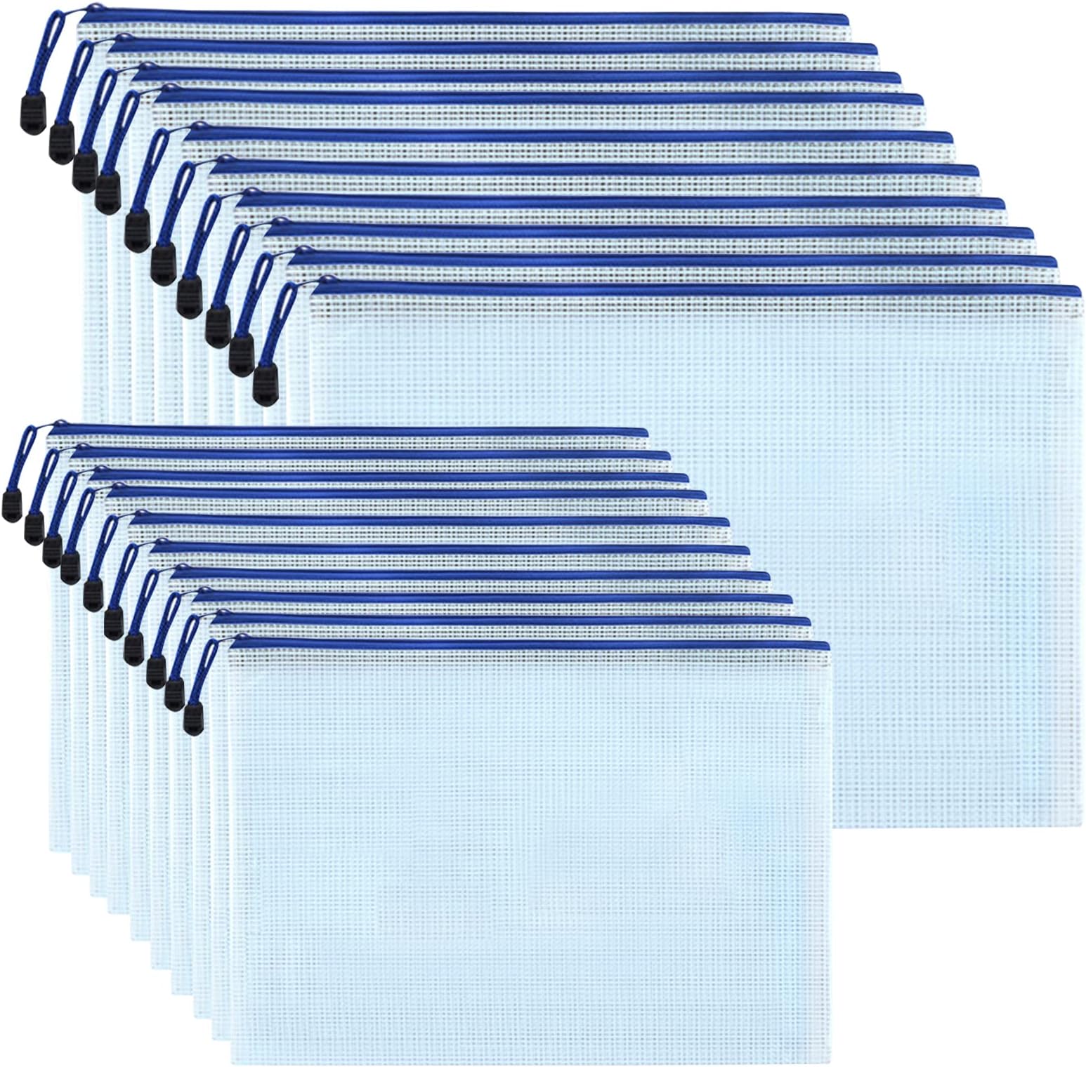 20pcs A3 A4 Mesh Zipper Pouch, Lorvain Zipper Files Bags Plastic Waterproof Document Pouch Bag Translucent Zip File Folder for School Office Supplies Cosmetics Travel Storage Accessories