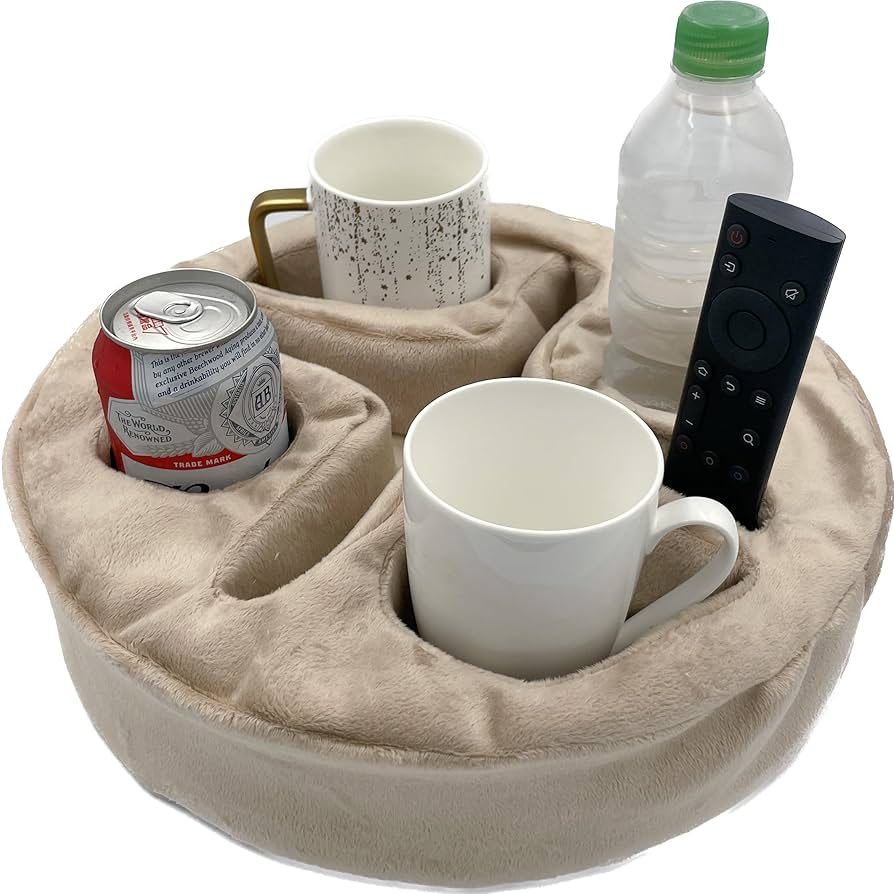ROCDEER Couch Caddy, Bamboo Counch Console Anti-Spill Couch Cup Holder Tray, Sofa And Bed Organizer For Drink, Snack And Remotes