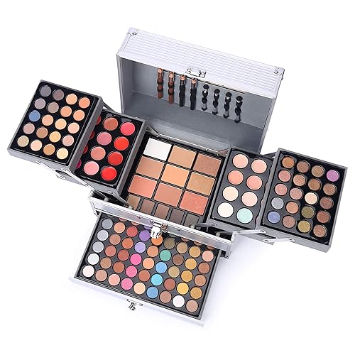 All in One Makeup Gift Set for Women Girls Full Kit, Includes Eyeshadow, Lipstick, Concealer, Highlighter, Eyebrow Powder, Blush, Contour, Lip Liners, Eyeliner, Brushes (Cerise)(Silver)