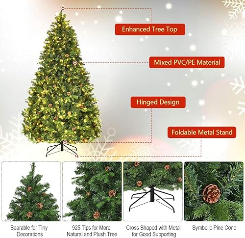 Miniatura 85 de GOFLAME Árbol de Navidad artificial preiluminado de 8 pies con luces LED blancas cálidas y conos de pino, decoración navideña para el hogar