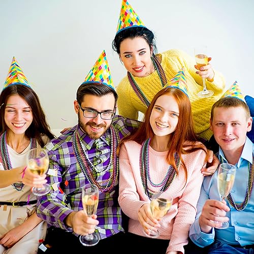 Vista 7 de Collar de cuentas, 120 cuentas de Mardi Gras, collares coloridos de cuentas de Mardi Gras de 33 pulgadas, accesorios de disfraz de fiesta