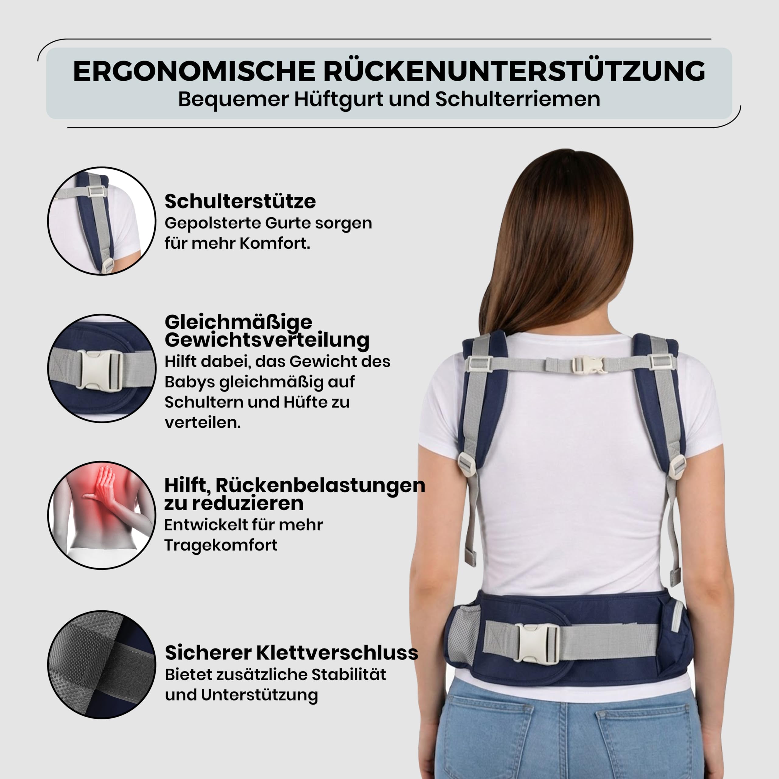 Portabebés con asiento de cadera – Ergonómico y transpirable, para la parte delantera y la cadera para bebés y niños pequeños (azul oscuro)