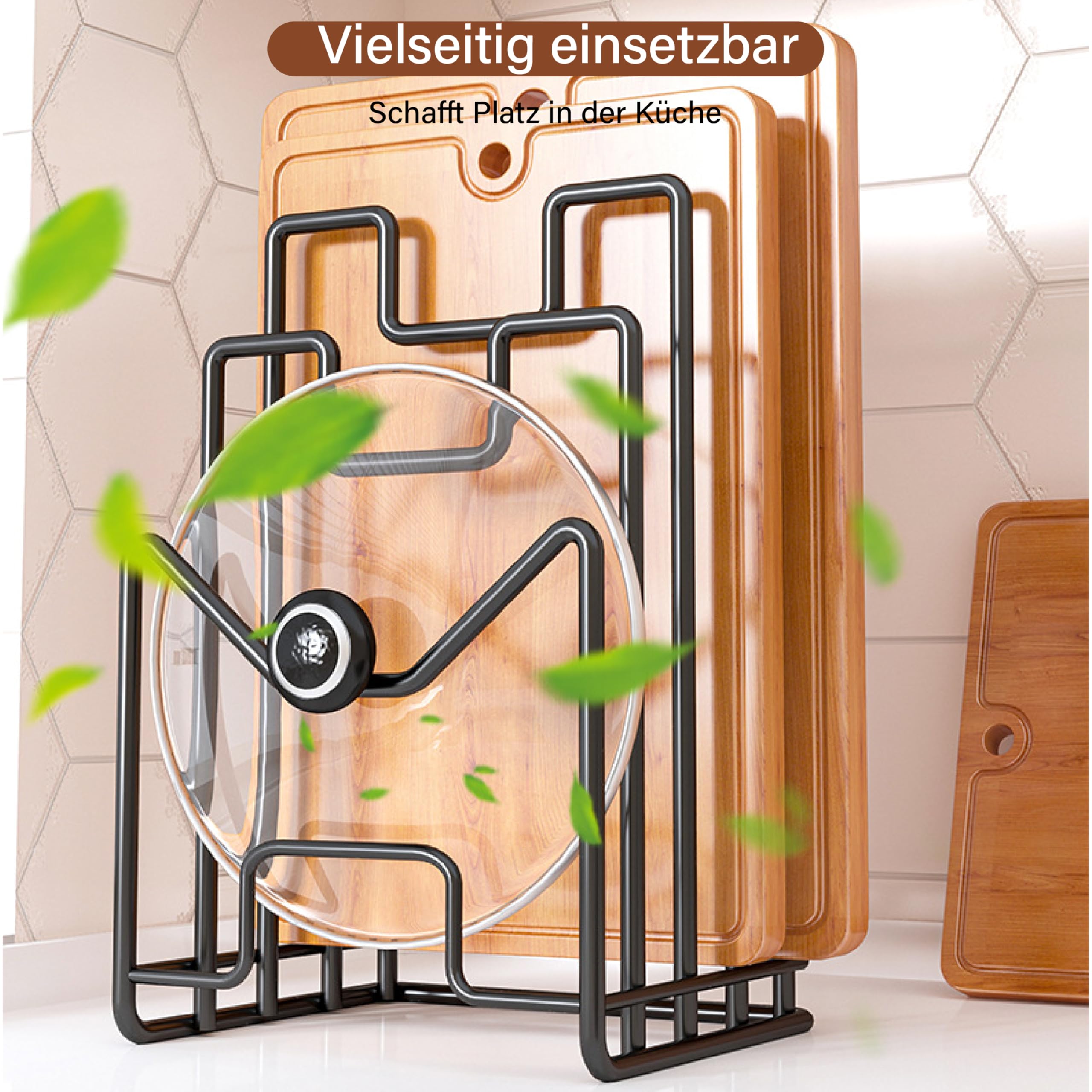 1Stück Schneidebrett-Rack, Schneidebrett Rack Schneidebrett, Topfpfannendeckel Halter Schwarz,Topfpfannendeckel-Halter für Küchenschränke, Schneidebrett Ständer,Schneidebrett-Organiser Ständer
