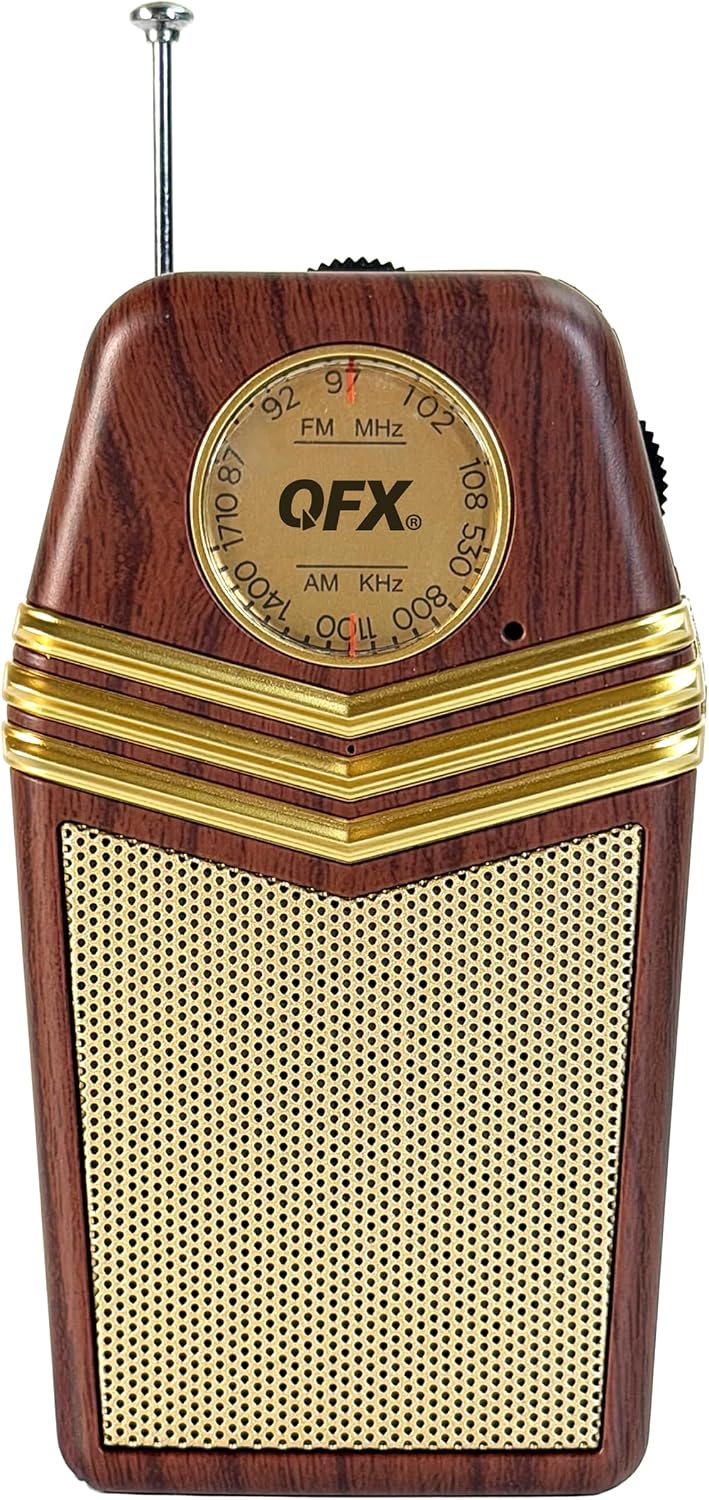 Portable AM FM Radio - Retro Vintage Transistor Pocket Radio with Telescoping Antenna & Headphone Jack - Battery Operated - Classic 1950s Design - Wood