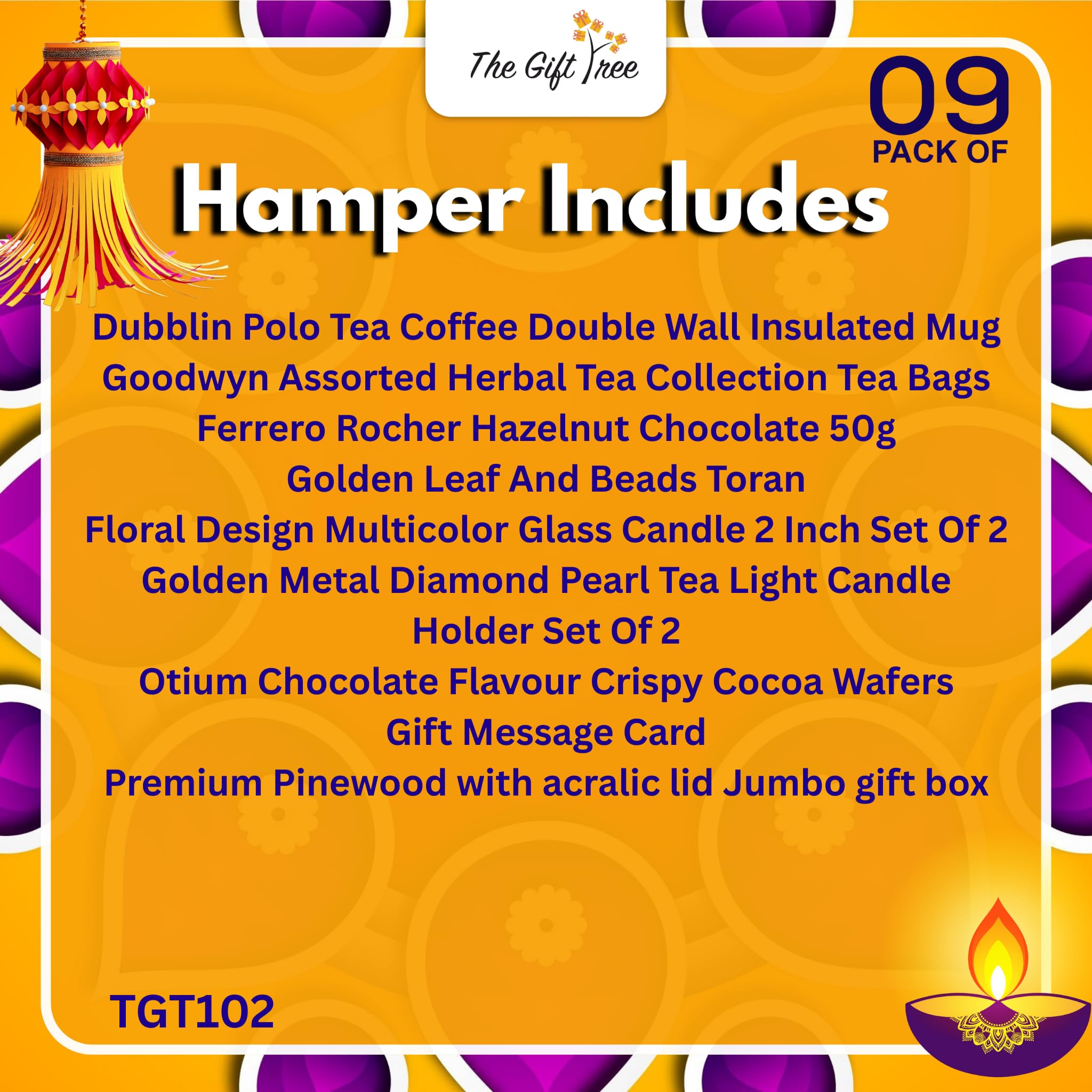 The Gift Tree Festive Treat Wooden Basket Diwali Gift Hamper | Herbal Tea, Travel Mug, Wafers, Candle, Chocolates & Door Hanging | Gift For Festival Celebration, Family, Clients, Friends, Events 3
