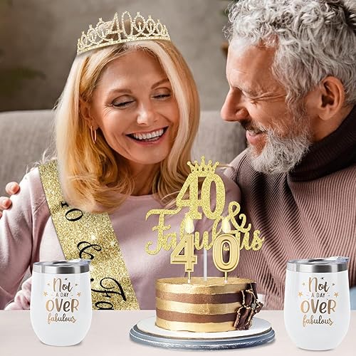 Miniatura 2 de Regalos de cumpleaños de 40 para mujeres con vasotaza de 12 onzas para vino o café, corona de cumpleaños, banda, decoración de pastel y velas,