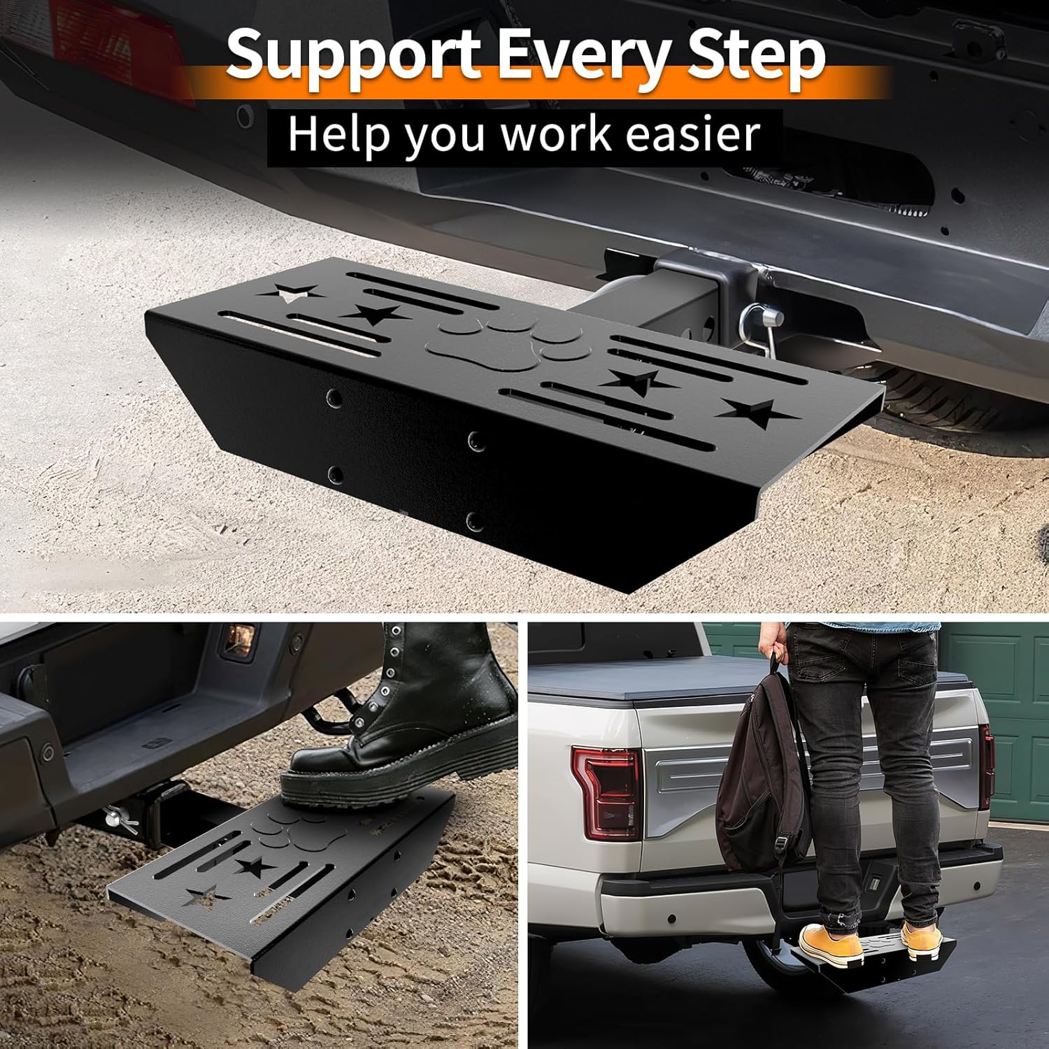 Hitch Step for 2 Inch Receiver Classical Stars and Footprint Anti Slip Design Universal Rust Towing Bumper Guard for Trailer Tow Truck Pickup Car SUV Van RV - Image 2