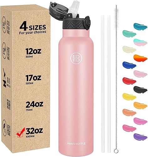 Han's Bottle Botella de agua deportiva de 32 onzas, tapa con pajilla, a prueba de fugas, acero inoxidable aislado al vacío, doble pared, taza