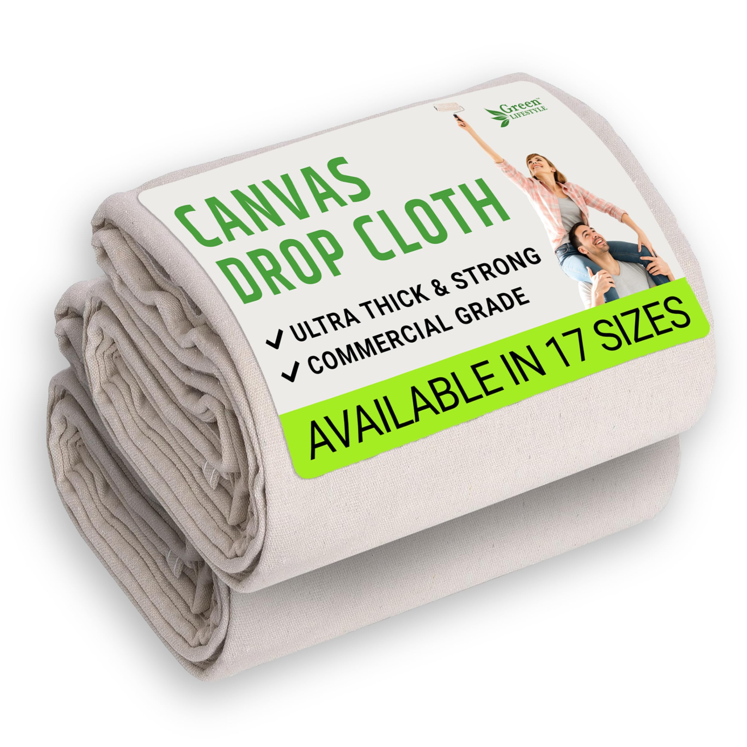 GREEN LIFESTYLE All Purpose Canvas Drop Cloths - Drop Cloth for Painting, Floor Cover, Heavy Duty Protection for Furniture & Surfaces, Reusable