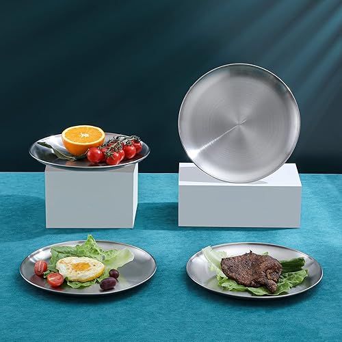 Miniatura 2 de Paoli Plato de acero inoxidable 188 para platos principales, carne a la parrilla, postre, ensalada y fruta, gran capacidad de 9 pulgadas (9.1 in)