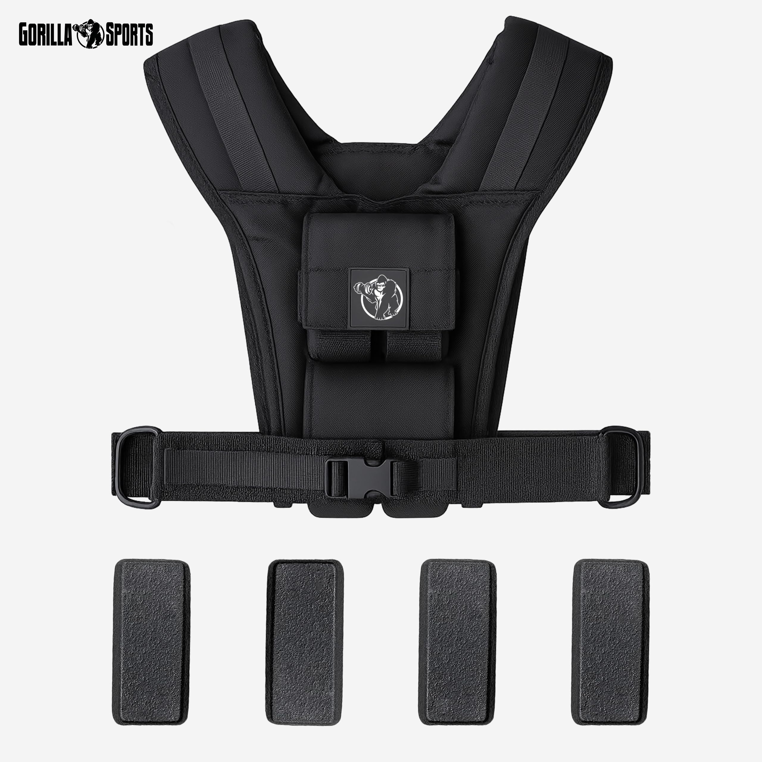 GORILLA SPORTS® Giubbotto Zavorrato - 10/20/30 kg, Regolabile, Ferro, Schiuma TPE, Nylon, Vestibilità Universale, Nero - Weighted Vest, Gilet con Pesi, Gilet Zavorrato con Pesi Inclusi