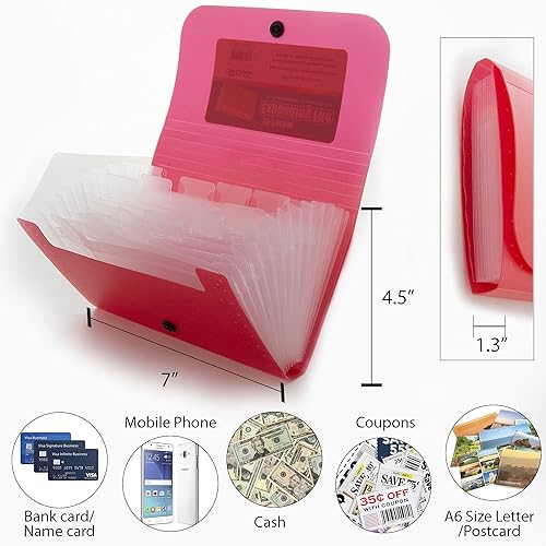 Miniatura 2 de BAZIC Products Carpeta de archivos expandible de 13 bolsillos, carpetas de archivos de plástico tamaño cupón con bolsillo con pestañas de color,