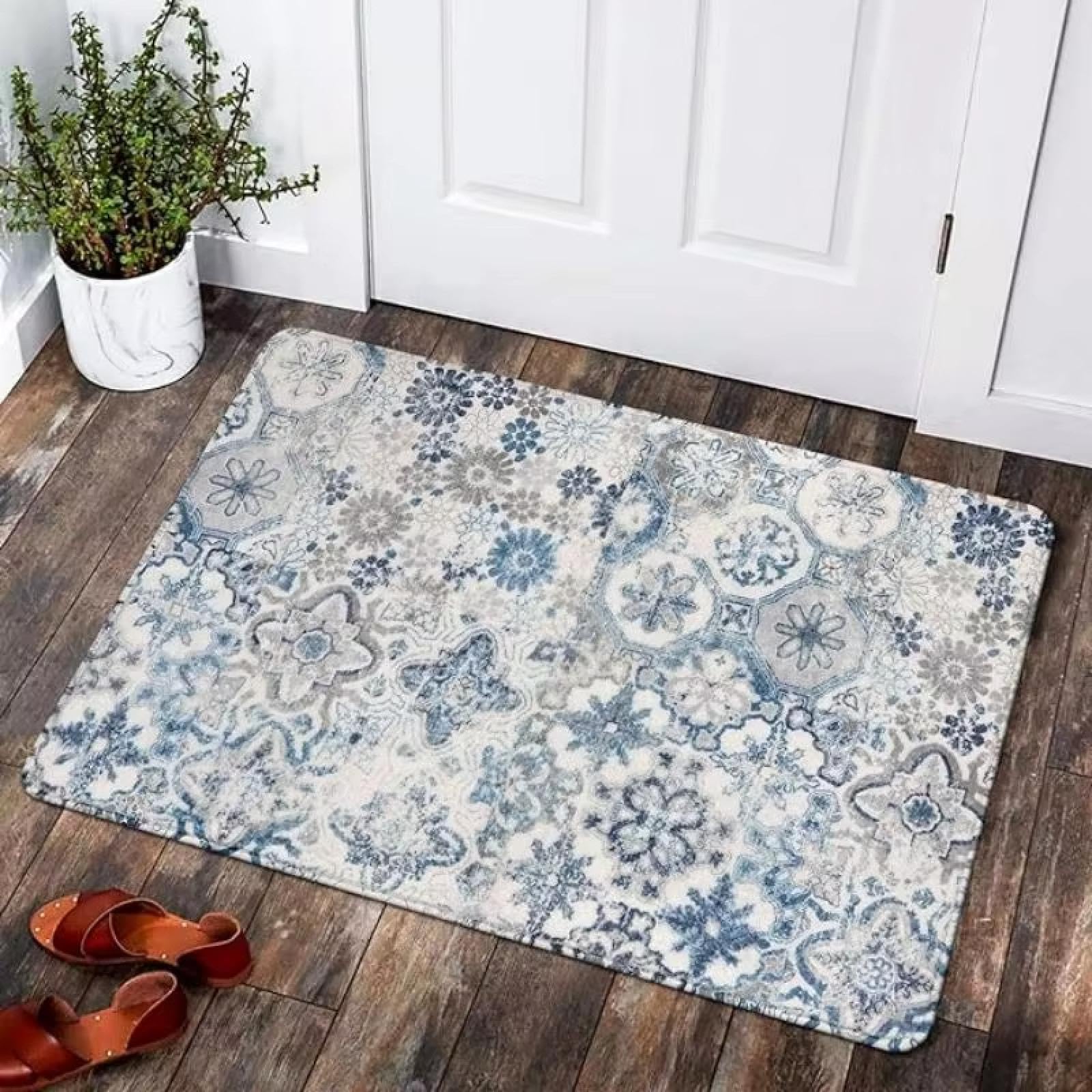 Felpudo grande 120x170cm con diseño floral bohemio, alfombra lavable y antideslizante para hogar