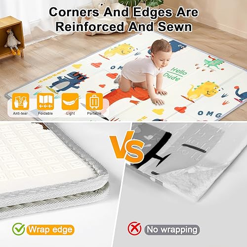 Miniatura 4 de Alfombra de juego plegable para bebé, 47 x 47 pulgadas, tapete de juego para bebé, 0.4 pulgadas de grosor, impermeable, antideslizante, reversible,