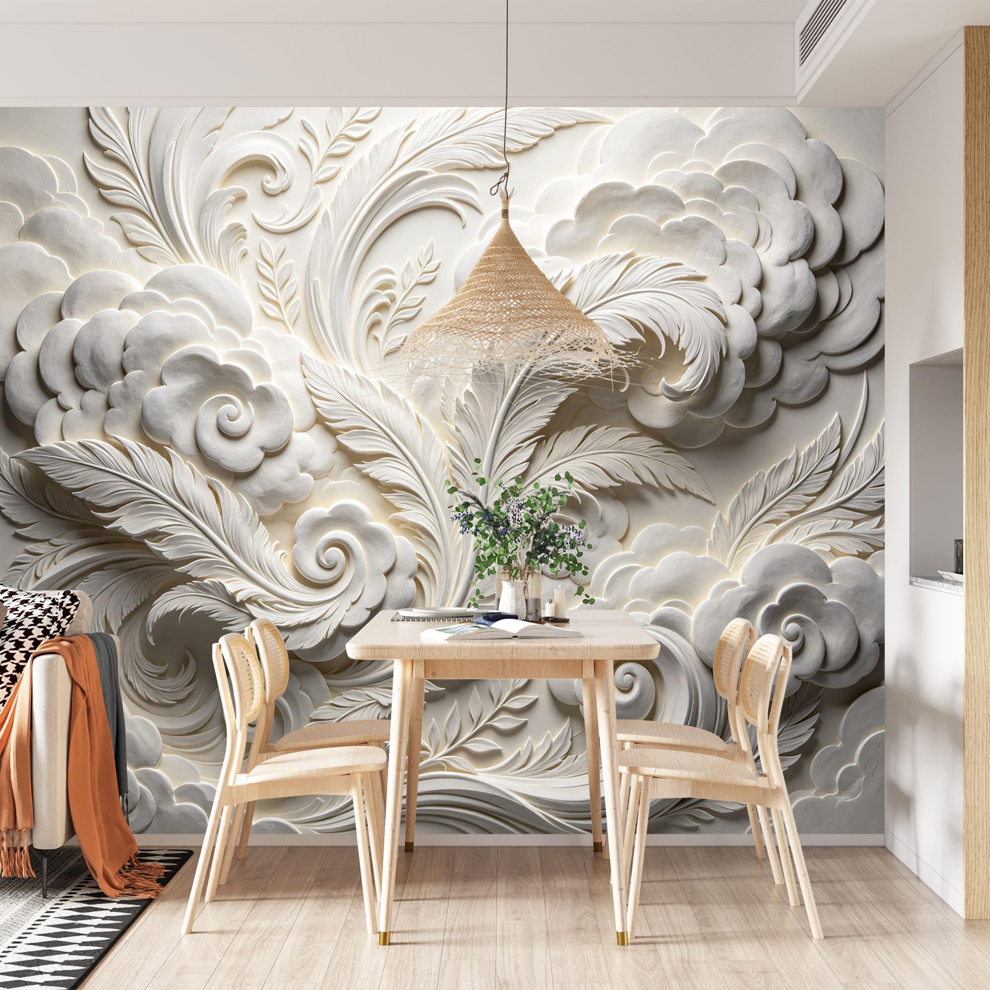 Papel Pintado 3D Con Relieve Nube De Plumas Papel Pintado Autoadhesivo Pared 320Cmx600Cm(Hxw) Arte Moderno Mural De Pared En Relieve Papel Adhesivo No Tejido Impermeable Y Removible Para Dormitorio