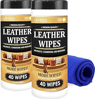 JJ CARE Leather Wipes for Car Seats [Pack of 80] Leather Cleaning Wipes + Free Microfiber Cloth, Leather Wipes for Couch, ...