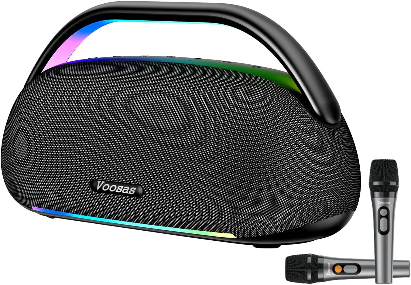 Portable Bluetooth Speaker with 2 Wireless Mics & Karaoke, 150W Booming Bass, TWS Stereo, 14-Band DSP EQ, IPX5 Waterproof, 13H Playtime, RGB Lights for Outdoor Camping Beach Home by Voosas S353 PRO