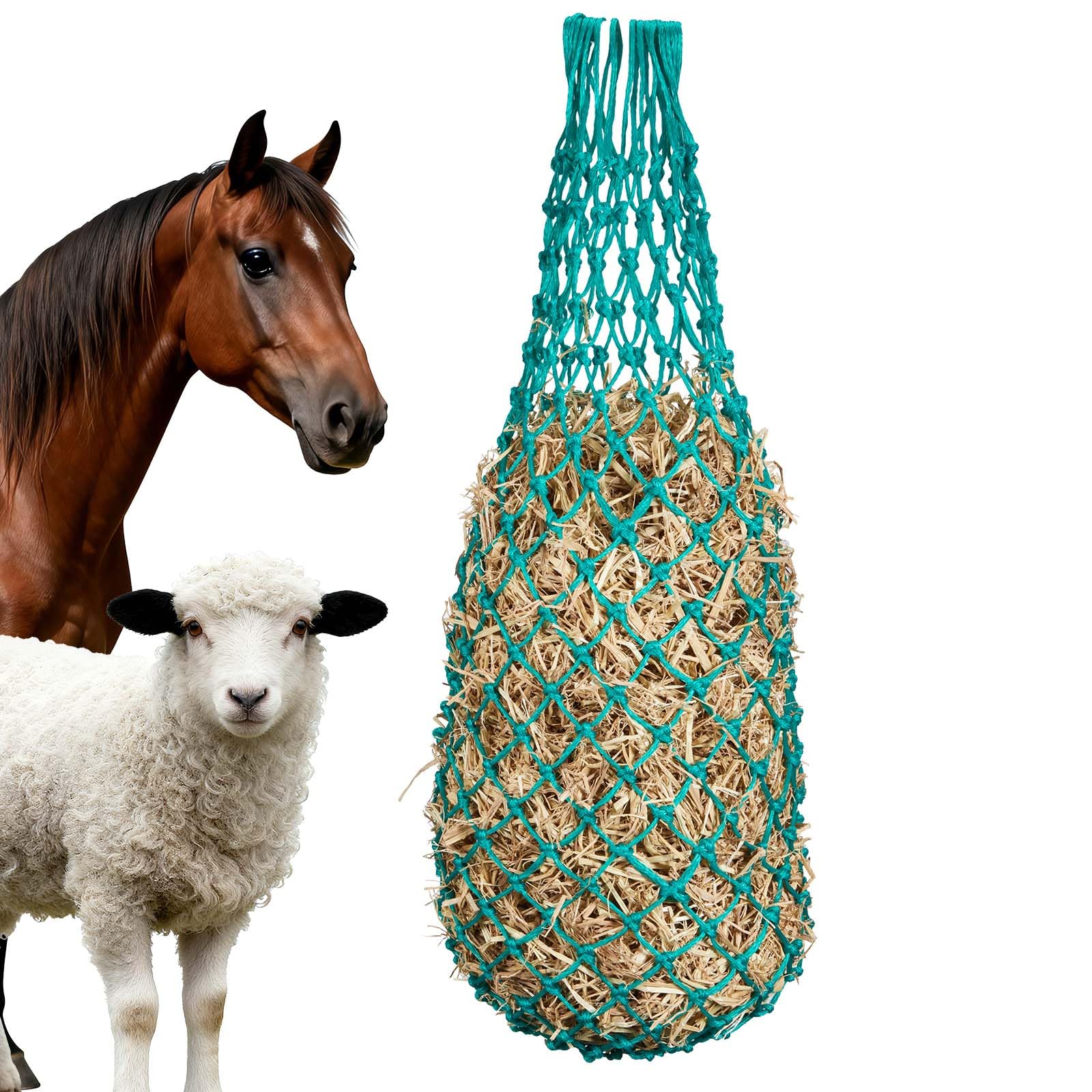 VEVOR Heunetze, 4er-Pack, 0,9 m Ausziehlänge, 38x38 mm Maschenweite, Heusack PE-Material, mit Vier Karabinerhaken, zum langsamen Aufhängen & Fressen von Heu für Pferde, Schafe, Rinder, Alpakas usw.