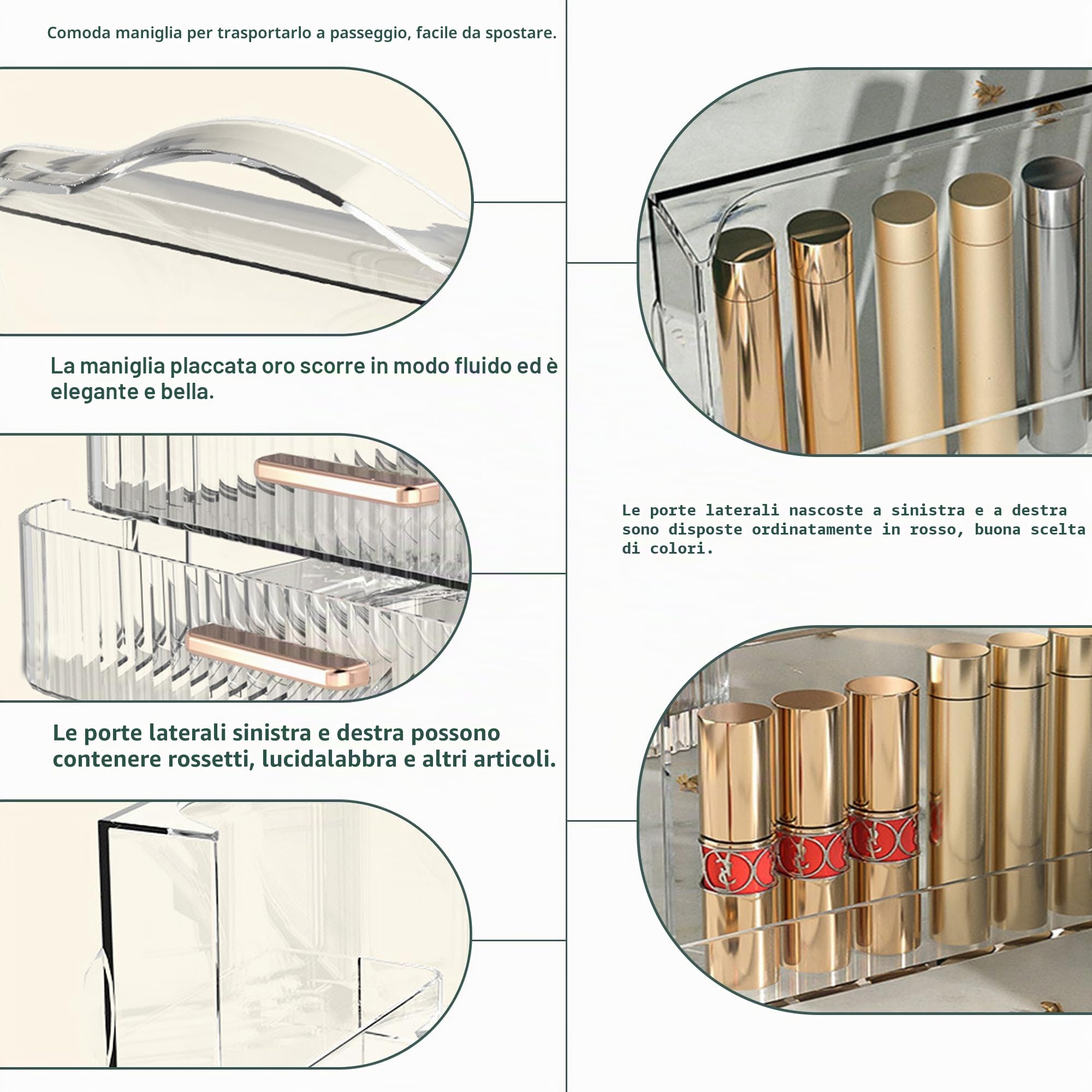 Porta Trucchi Organizer Trucco con Maniglie Skincare Organizer Bagno con Cassetti Grande Capacità Makeup Contenitore Elegante Organizzatori Cosmetici adatti a Camera da Letto Toletta