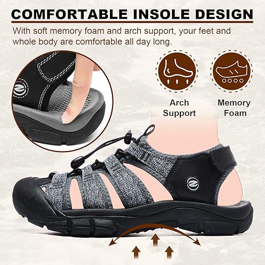 Ziitop Mens Hiking Sandals Closed Toe Athletic Sport Sandals Leather | INDIA - View #14