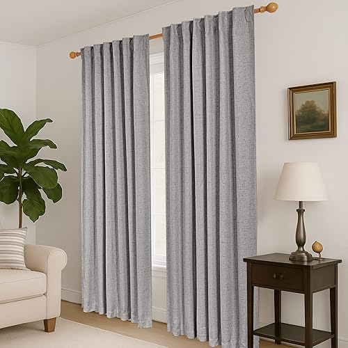 Miniatura 8 de Deconovo Cortinas 100% opacas de mezcla de lino de 52 x 84 pulgadas (2 paneles, gris) - Aislamiento térmico, reducción de ruido - Colgante de 3 vías