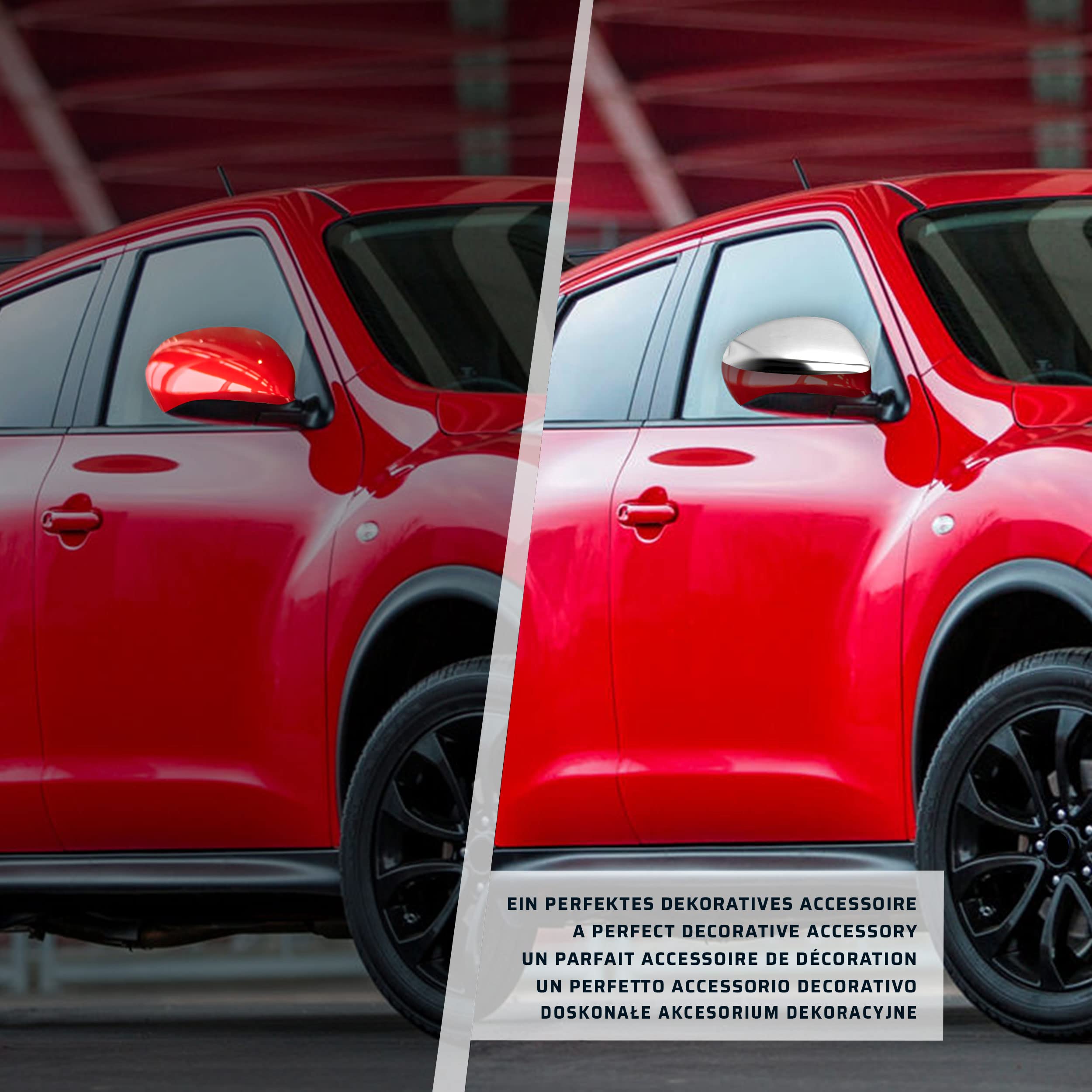 CHROMEMASTER | Nakładki na Lusterka Zewnętrzne | Kompatybilne z Nissan Juke F15 2011-2014 | Stal nierdzewna; Osłony Lusterek to Niepowtarzalny Wygląd Auta i Ochrona Przed Uszkodzeniem