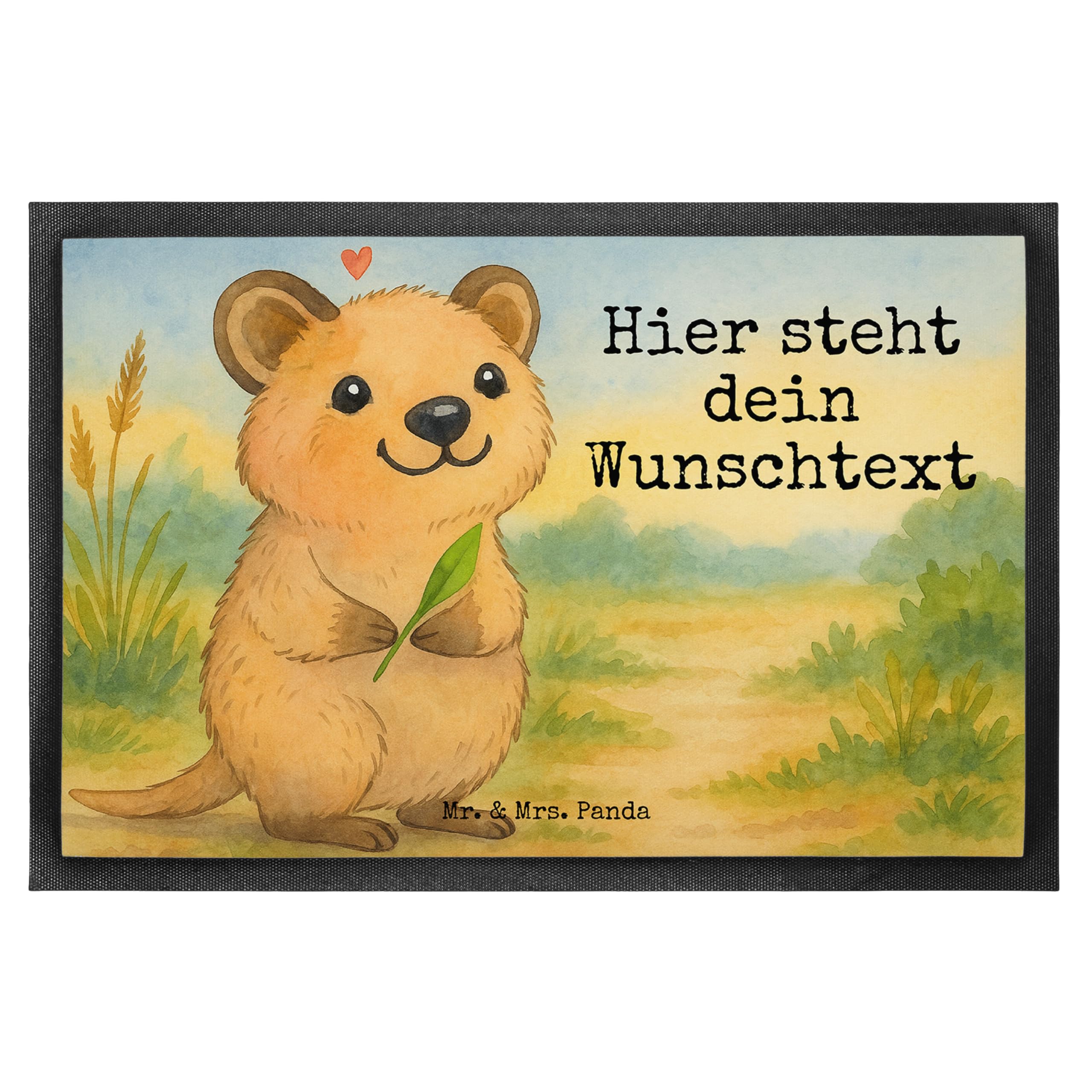 Mr. & Mrs. Panda Fußmatte personalisierbar Quokka Happy Design 40 x 60 cm - Geschenk, Dinge Erledigen, Verschieben, Niedliches Tier, Lustiger Spruch, Lustige Sprüche, Personalisierte Fussmatte