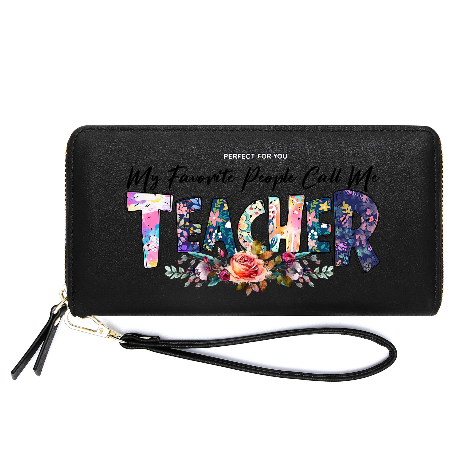 InsWork Personalized High-capacity Womens Wallet Long PU Leather RFID Blocking Genuine Leather Zip Around Wallet 1242f