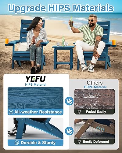 Miniatura 4 de YEFU Silla Adirondack plegable de gran tamaño silla de plástico resistente para fogatas con respaldo de arco cómodo y soporte para tazas, sillas
