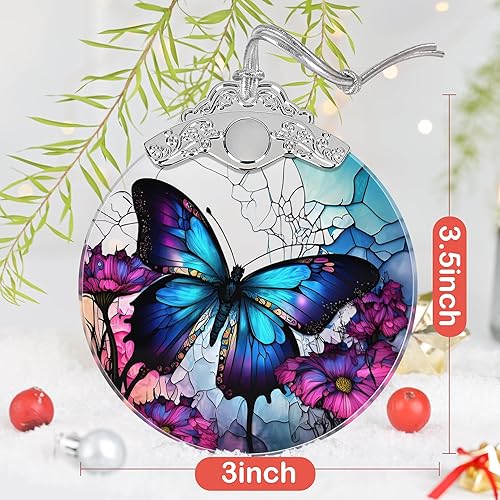 Miniatura 3 de Adorno de vitral, adornos de Navidad, decoraciones de árbol de Navidad, decoración de mariposa de Navidad, adornos de mariposa para árbol de