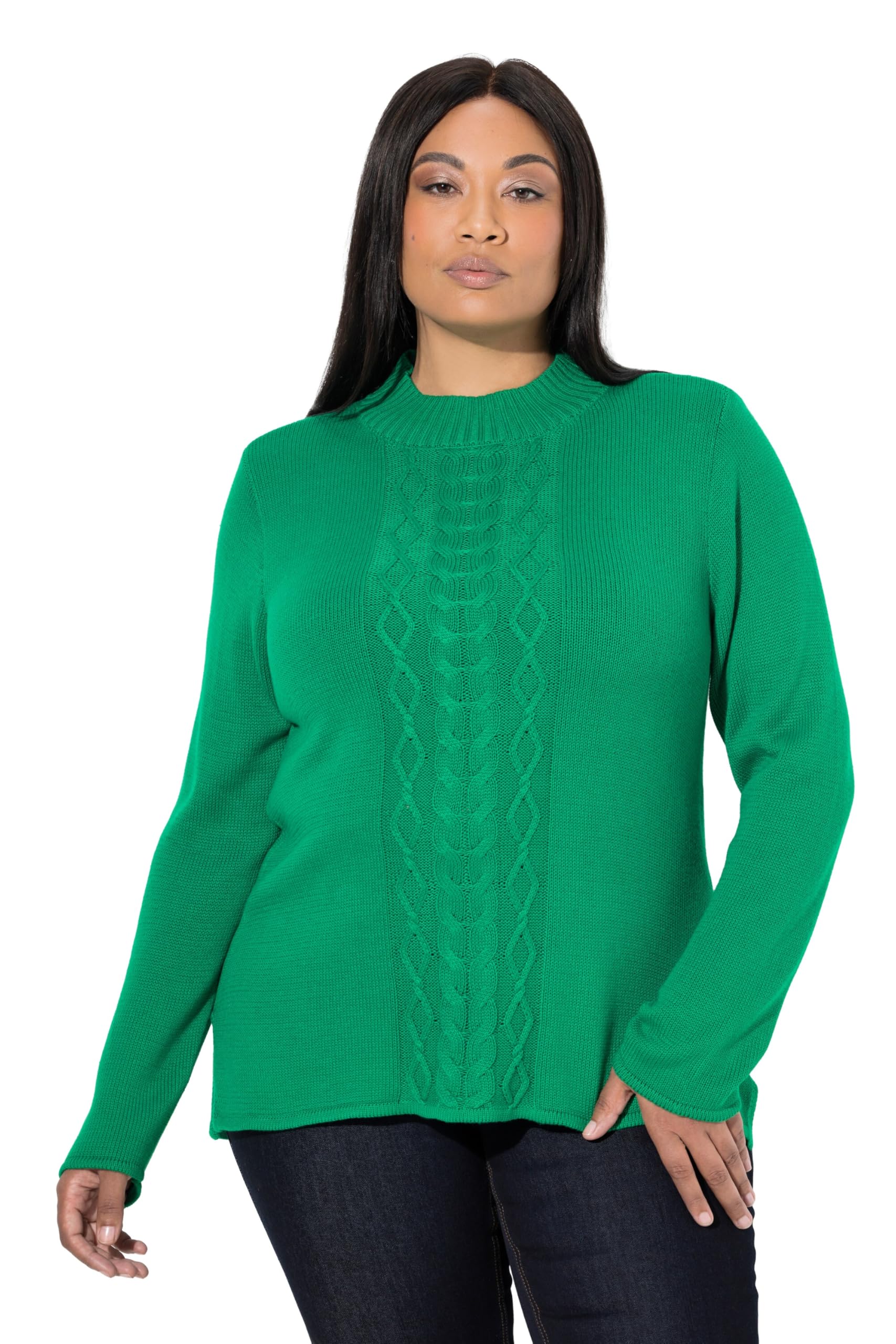Ulla Popken Damen große Größen Übergrößen Plus Size Pullover, Zopfmuster, Stehkragen, Langarm 846758