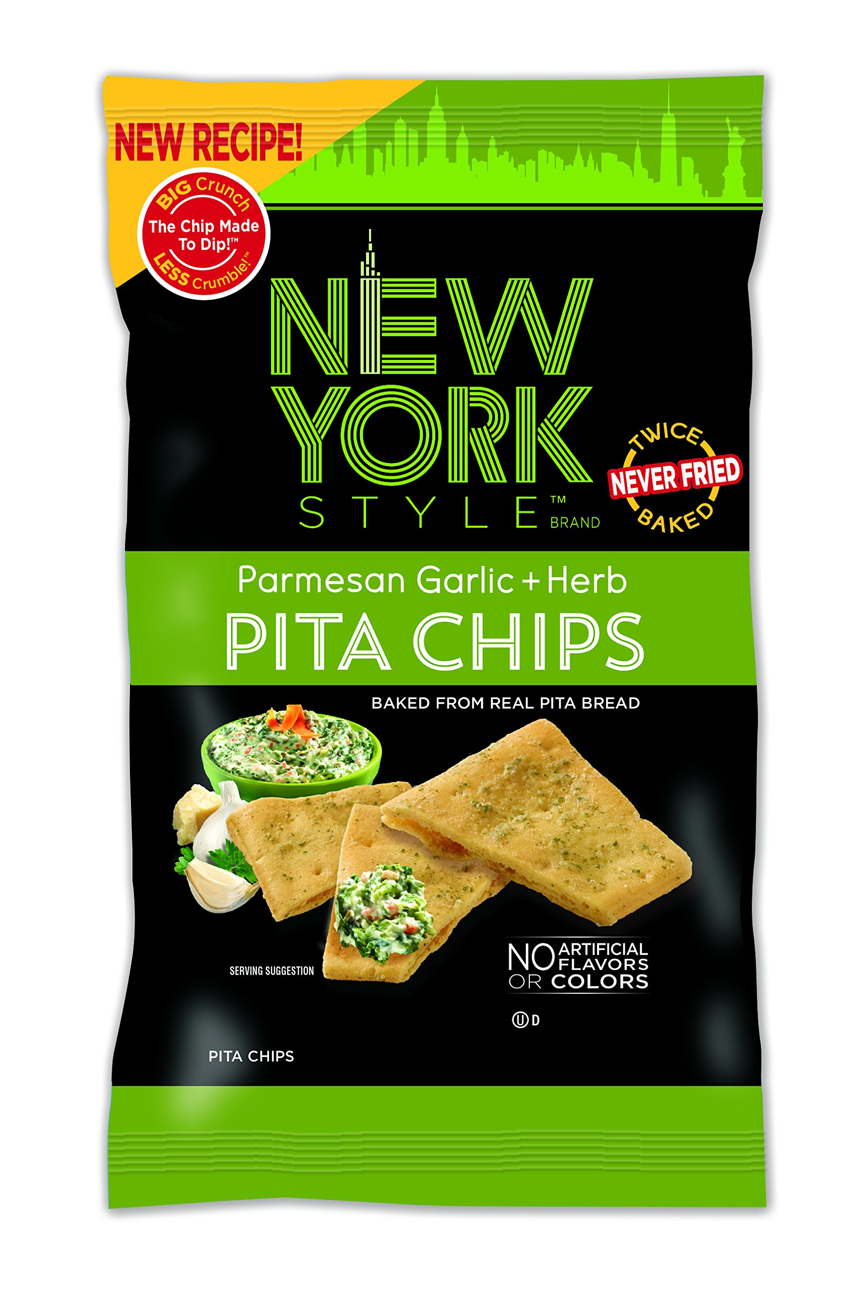 New York Style Pita Chips, Parmesan Garlic + Herb, 8 Ounce (Pack of 12)