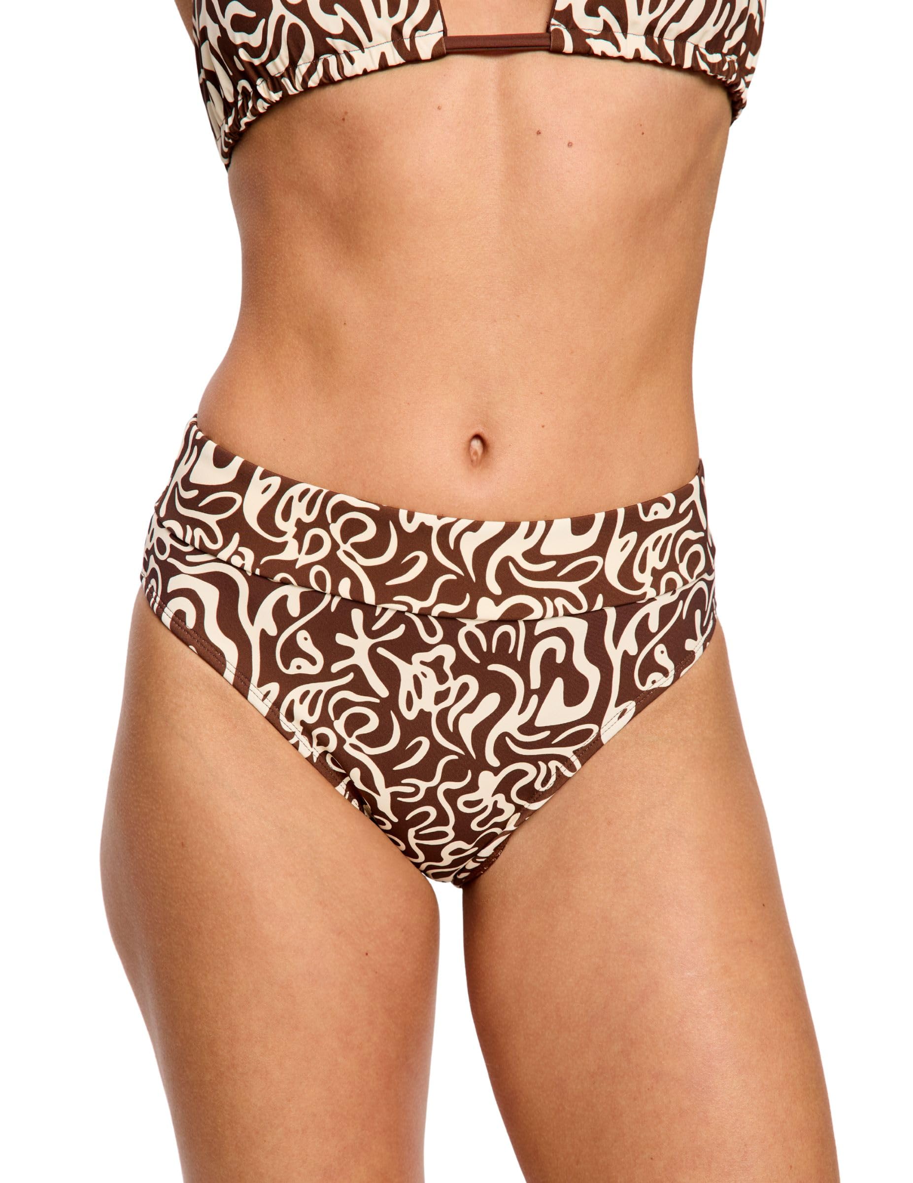 Modibodi Period Swimwear for Women - Hi Waist Bikini Brief Swimsuit Bottoms - Light Flow 20ml Absorbency Leakproof Swimwear-Sea Swirl-12/M