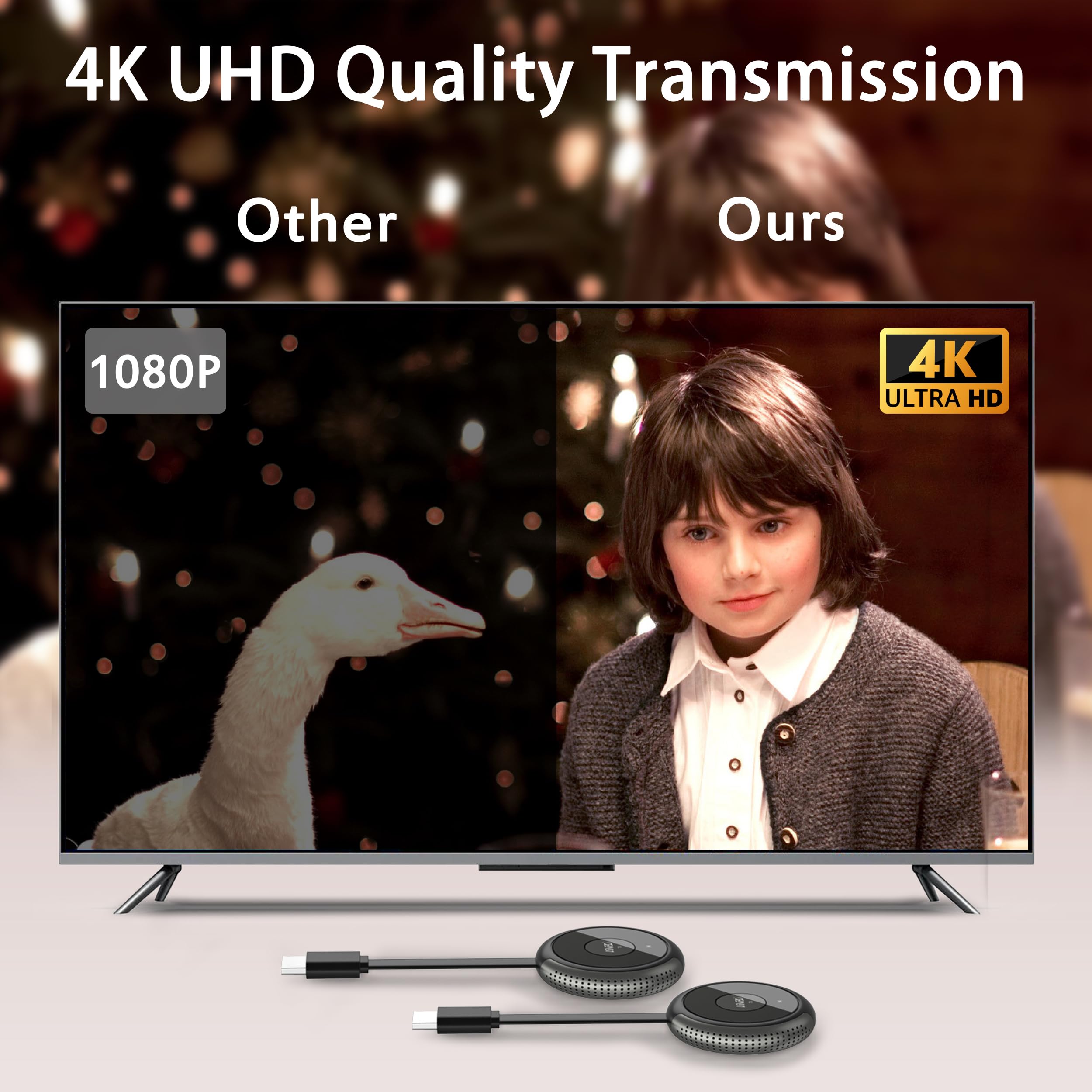 HDMI sans Fil 4k, Émetteur et Récepteur sans Fil HDMI 5.8G, 165FT/50M Wireless HDMI Extendeur Pas de Retard Streaming Vidéo et Audio pour TV Box/Laptop/Caméra vers TV/Projecteur/Monitor