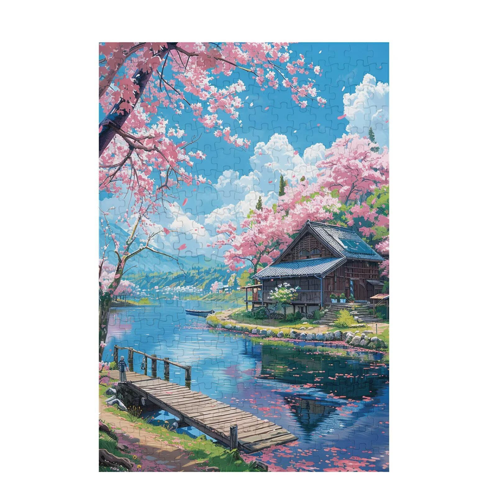 5000 sztuk puzzli dla dorosłych, kreatywne niemożliwe puzzle dla dorosłych początkujących, duża drewniana układanka z pudełkiem do przechowywania, prezenty dla kobiet, motyw: Japonia i kwiaty wiśni