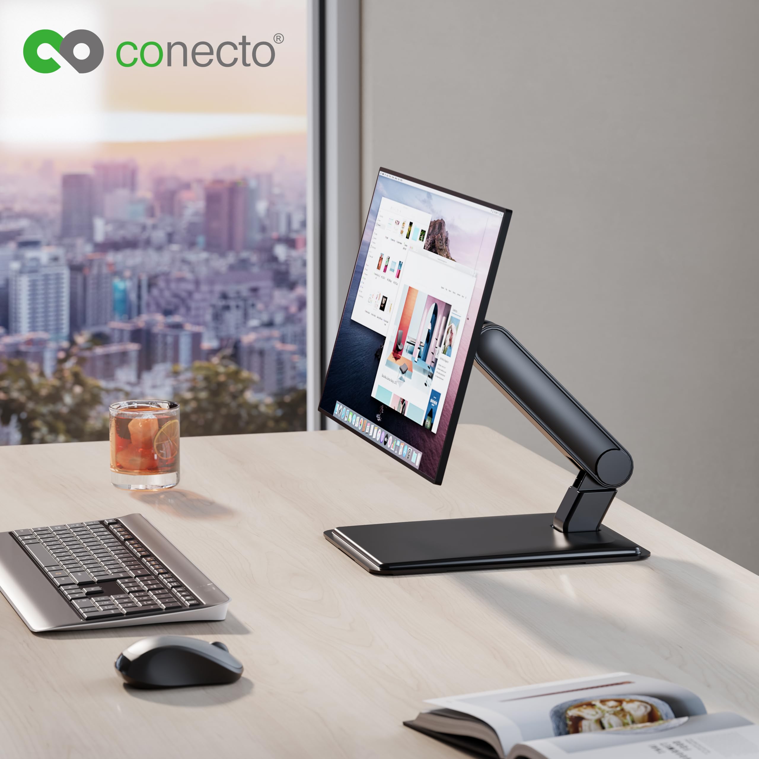 Conecto Soporte de Monitor, para Pantalla táctil, VESA 75 y 100, 17-32 Pulgadas, hasta 8 Pantallas KG, Giratorio 360°, inclinable, Ajustable en Altura, Negro