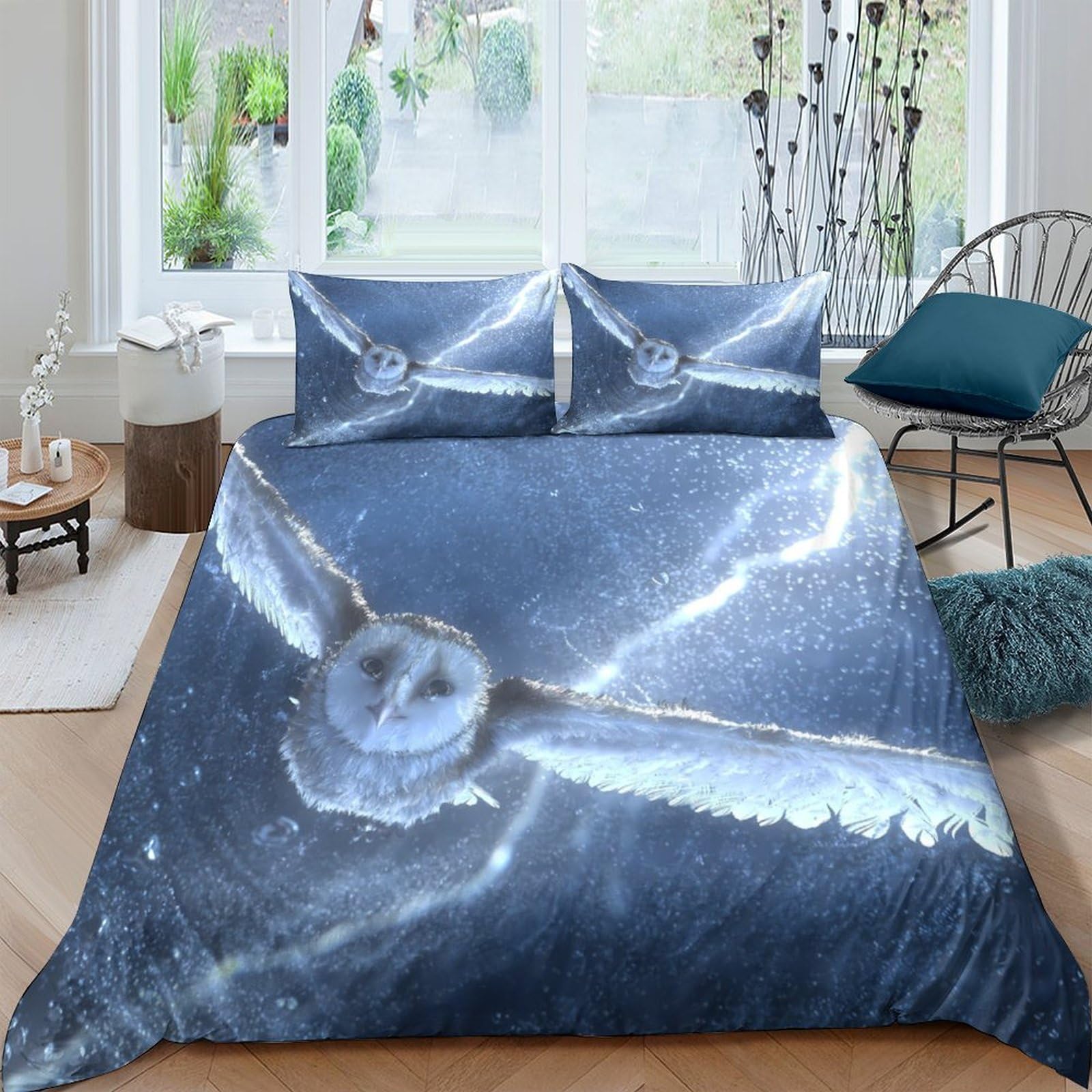 P5V6M1Q9 3D Printed Silver Wing Duvet Cover Microfiber Soft Breathable Blue Lightning Bedding Set with 2 Pillowcases for Bedroom Home Decor Single（135x200cm）