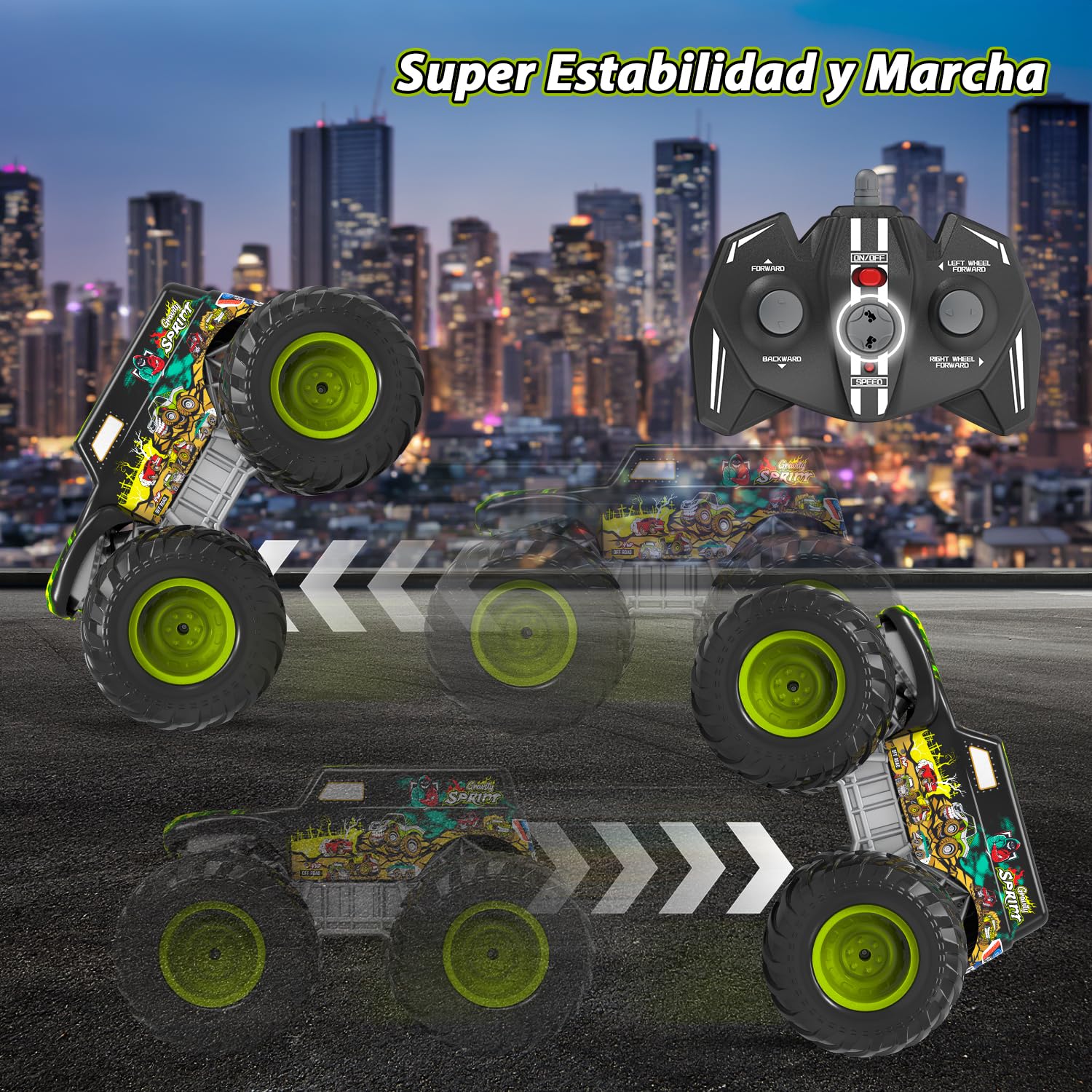 PENGBU RC 1:16 Coche Teledirigido Niños 4 Años, Monster Truck Teledirigido con Luces, 360° Rotation, ¡Anda sobre 2 Ruedas y Hace el Pino, Coches Teledirigidos para Niños de 4, 6, 8 Años
