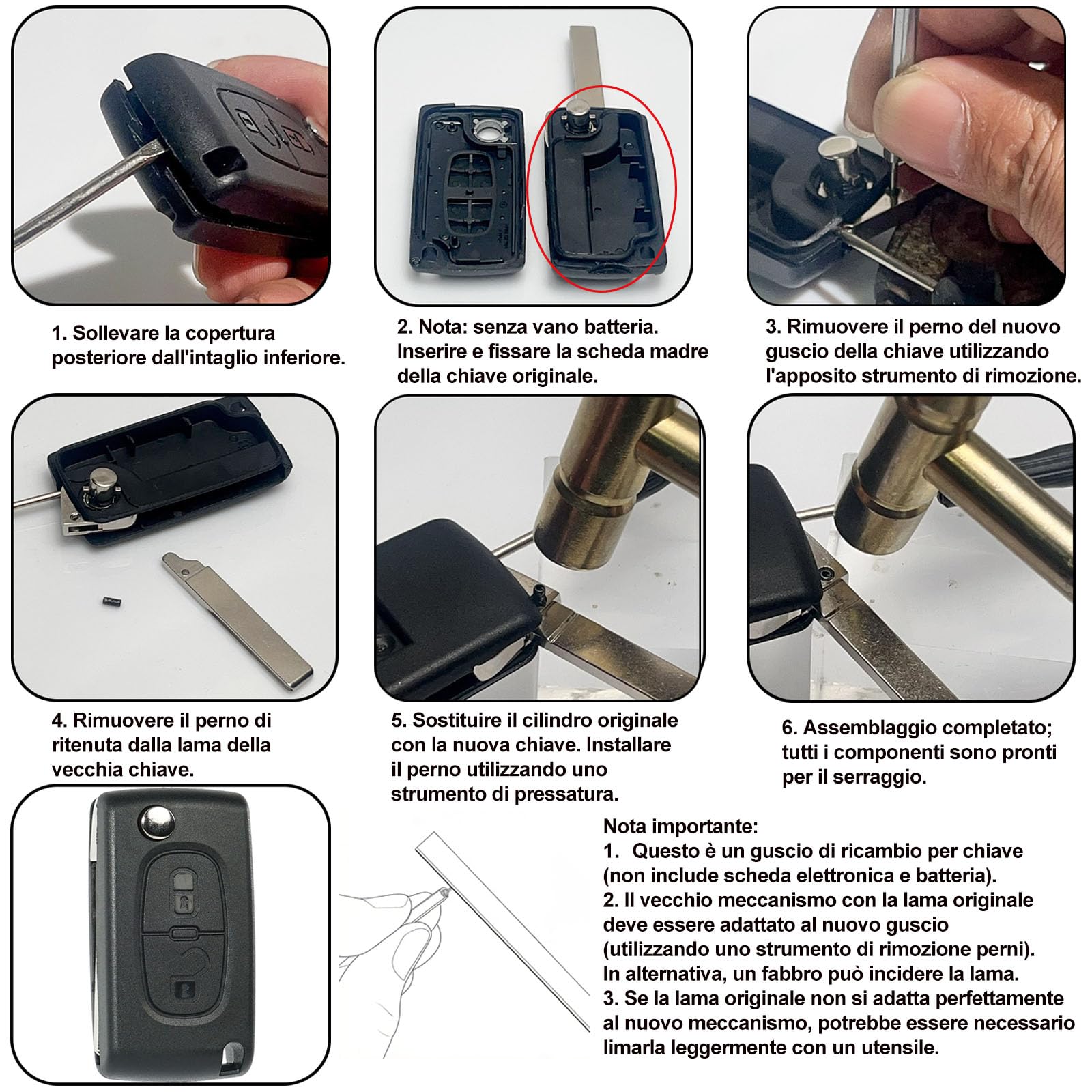 SUPALAND Guscio Chiave di Ricambio CE0523 HU83 2 Tasti Per Telecomando Auto Compatibile con Peugeot 207 307 308 407 408 3008 5008 Citroen C2 C3 C4 C5 C6 C8