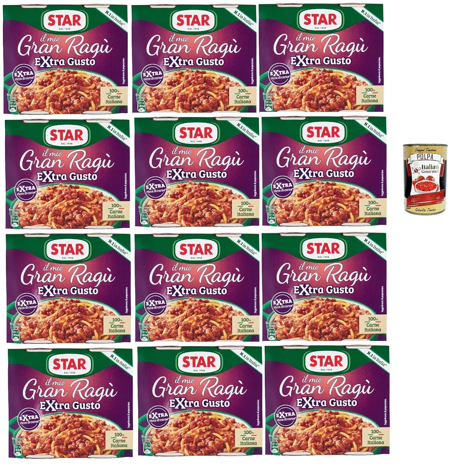 Italian Gourmet bundle Il mio gran ragu Sauce Bolognaise Extra Gusto 12x (2x180 g) – 24 Barquettes Sauce Viande Style Italien, Prête à l’Emploi, Format Stock Familial + Italian Gourmet Polpa